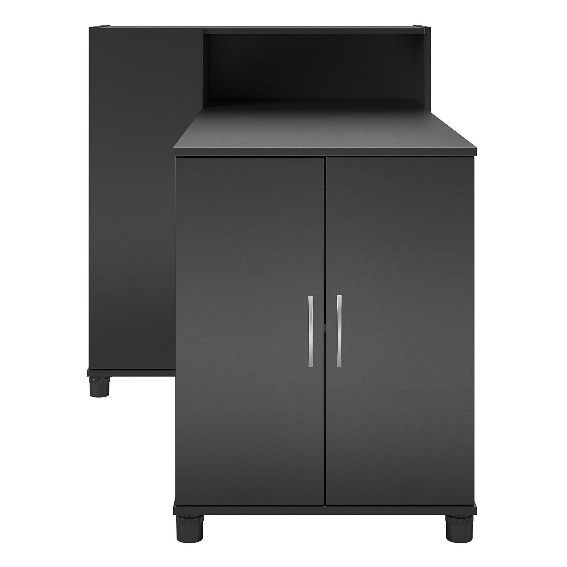 Basin Hobby and Craft Desk with Open Shelving and Storage Cabinet - Black