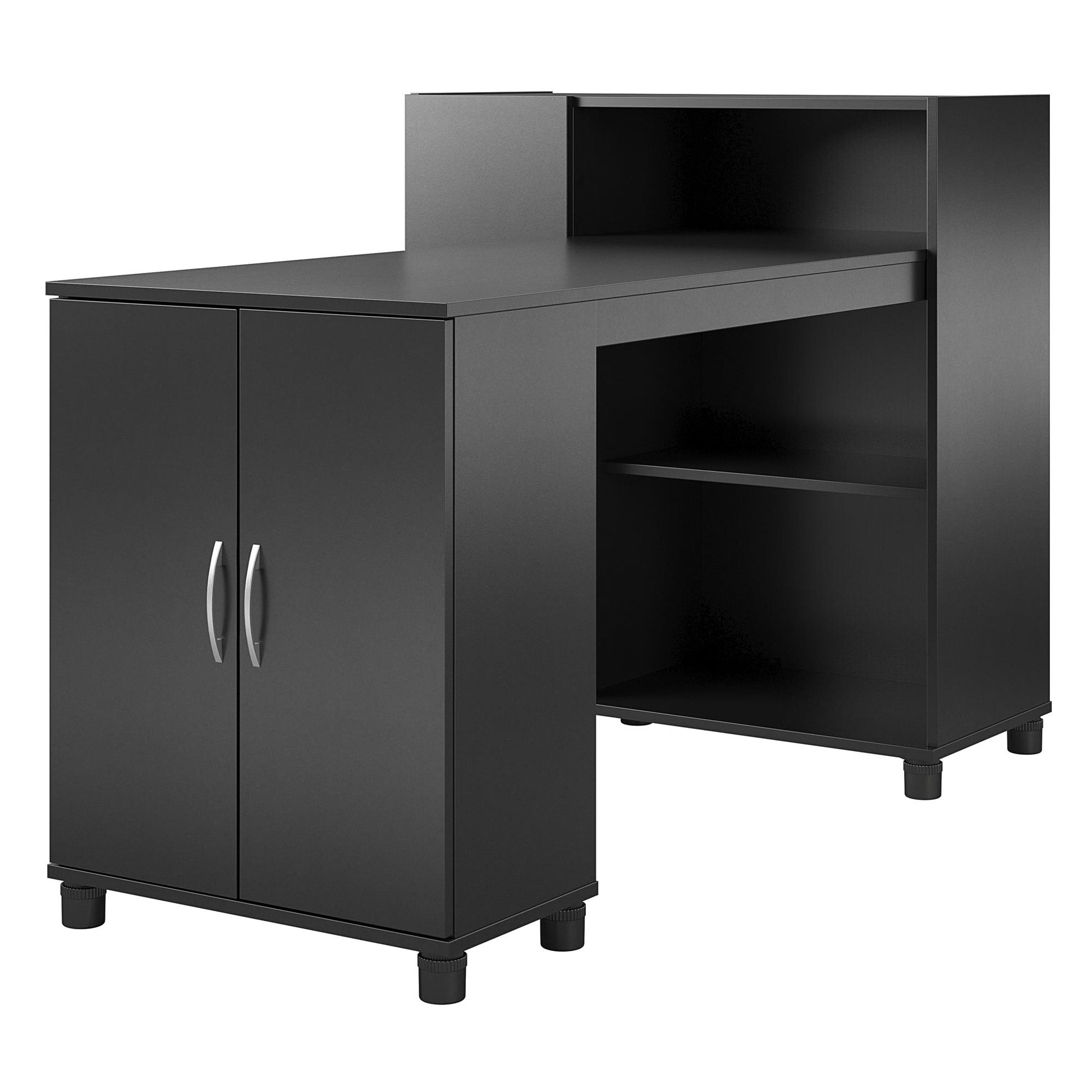 Basin Hobby and Craft Desk with Open Shelving and Storage Cabinet - Black