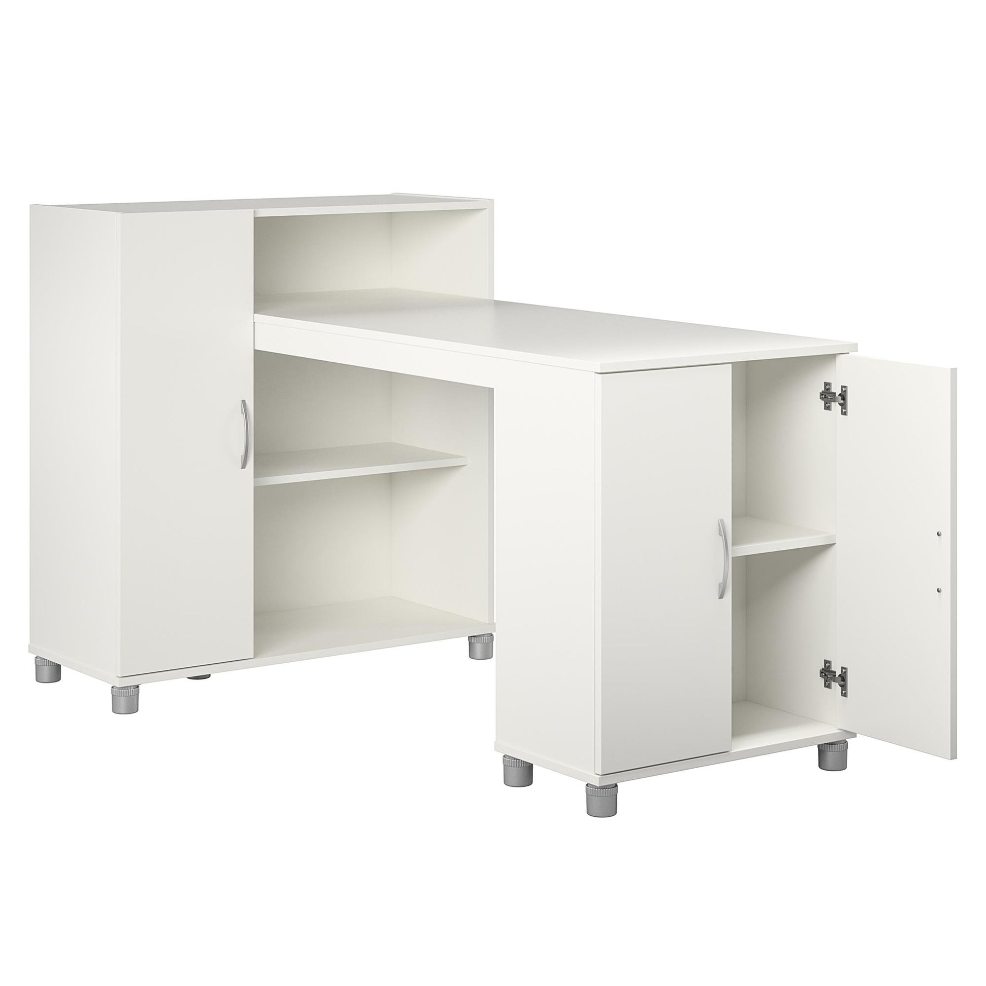 Basin Hobby and Craft Desk with Open Shelving and Storage Cabinet - White