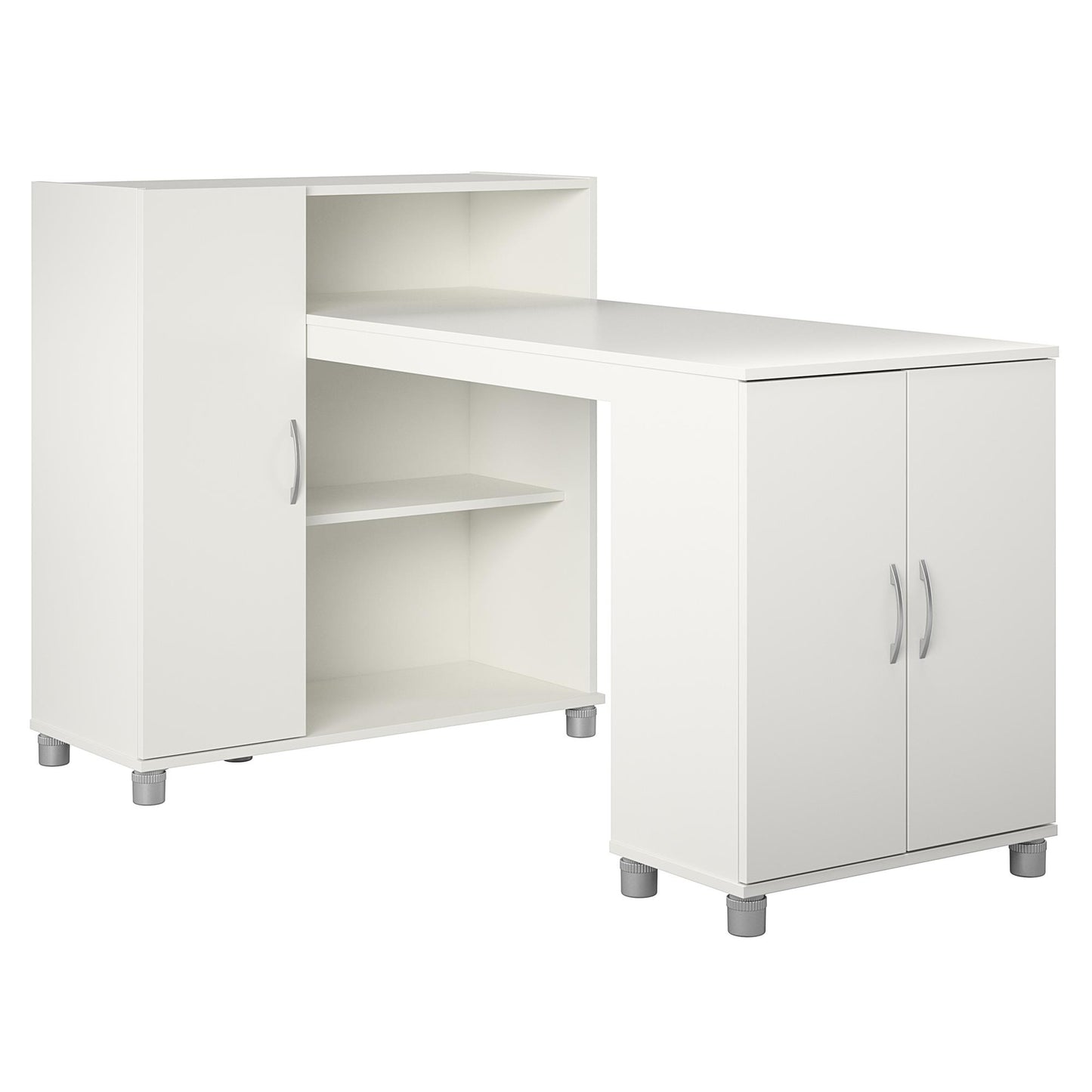Basin Hobby and Craft Desk with Open Shelving and Storage Cabinet - White