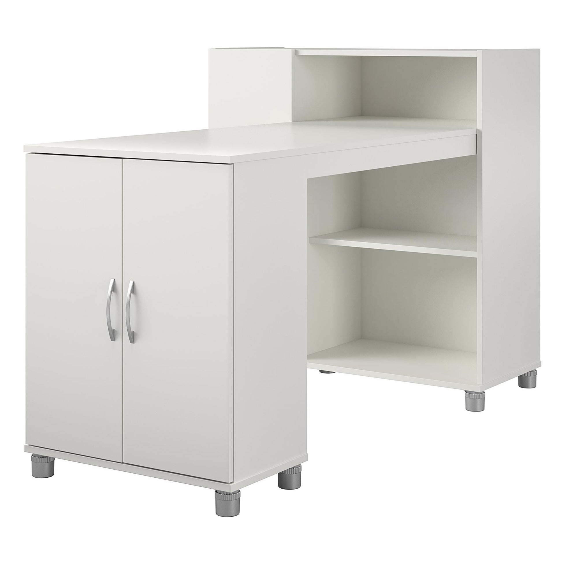 Basin Hobby and Craft Desk with Open Shelving and Storage Cabinet - White