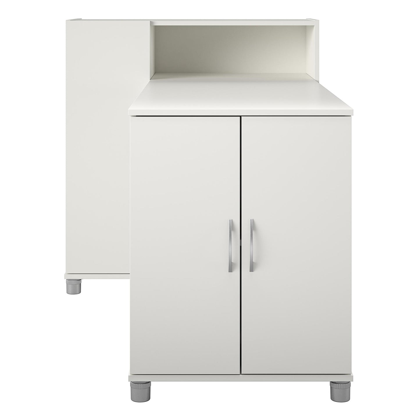 Basin Hobby and Craft Desk with Open Shelving and Storage Cabinet - White