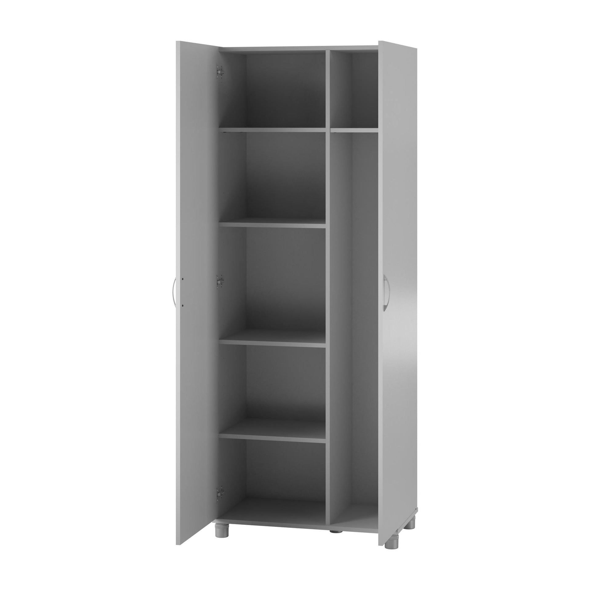 Basin Tall Asymmetrical Storage Cabinet with Adjustable Shelving and Feet - Dove Gray
