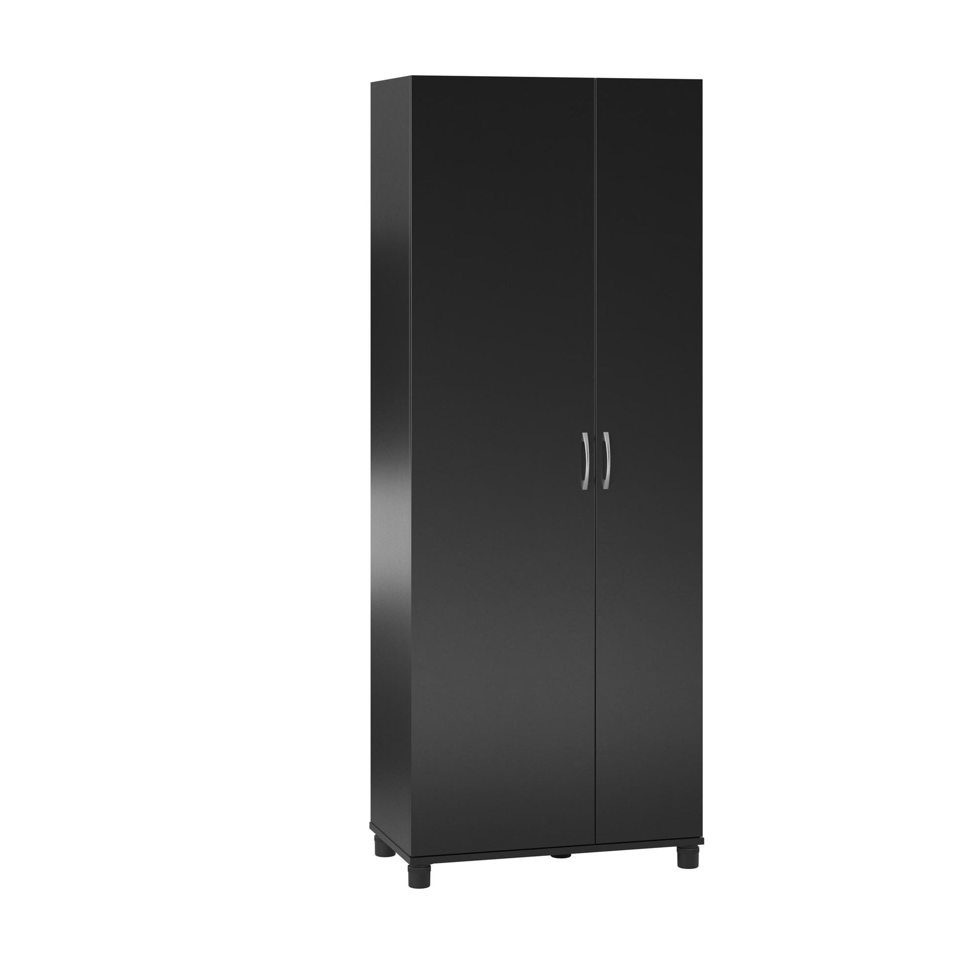 Basin Tall Asymmetrical Storage Cabinet with Adjustable Shelving and Feet - Black