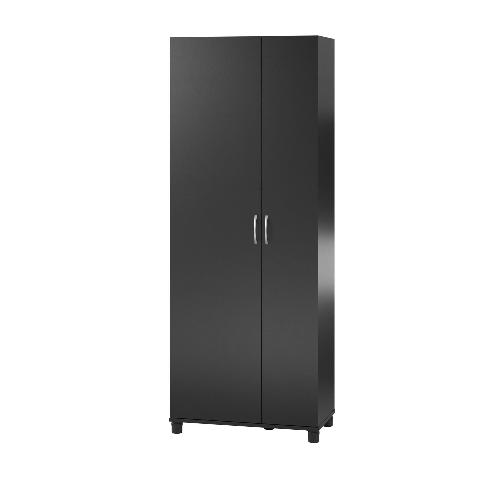 Basin Tall Asymmetrical Storage Cabinet with Adjustable Shelving and Feet - Black