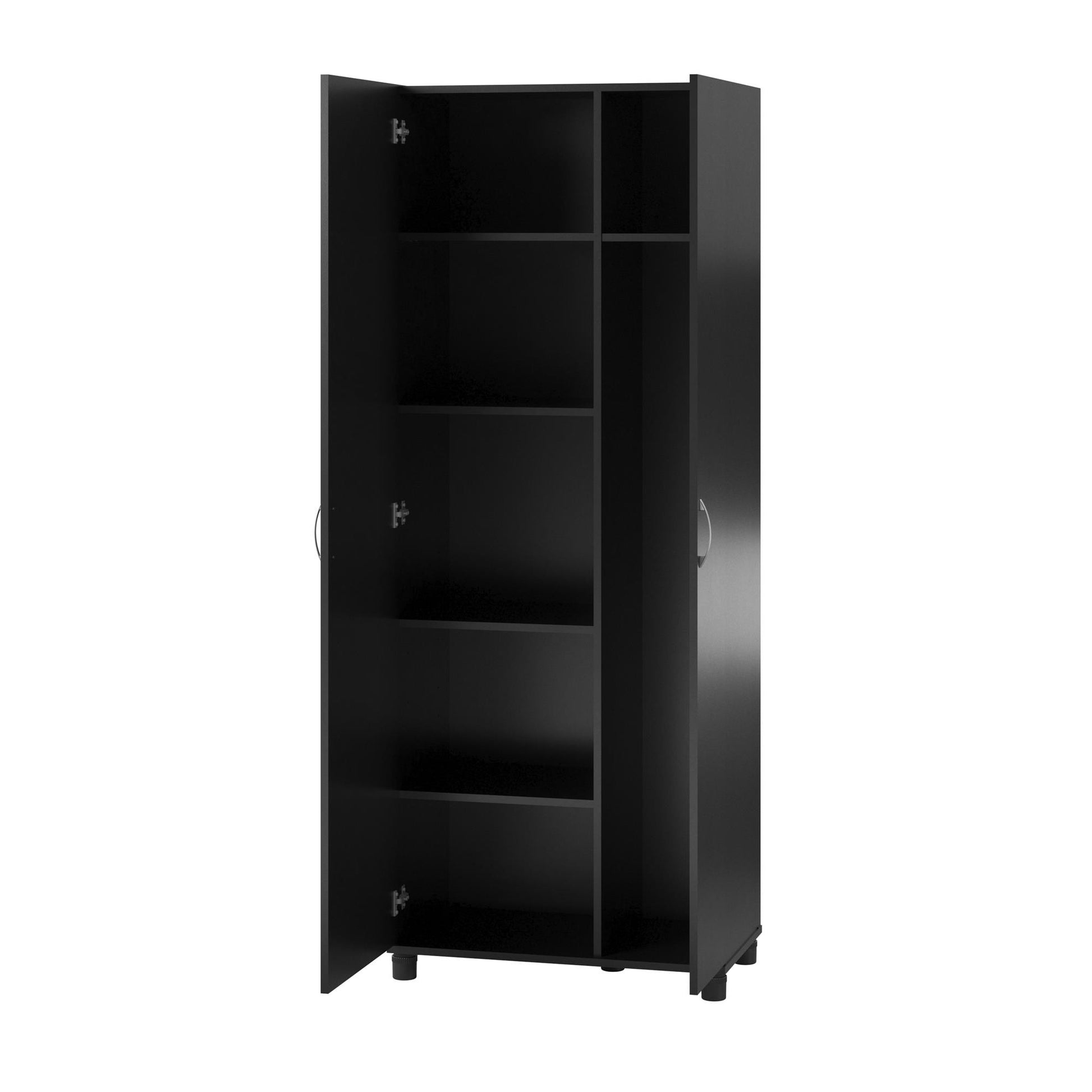 Basin Tall Asymmetrical Storage Cabinet with Adjustable Shelving and Feet - Black