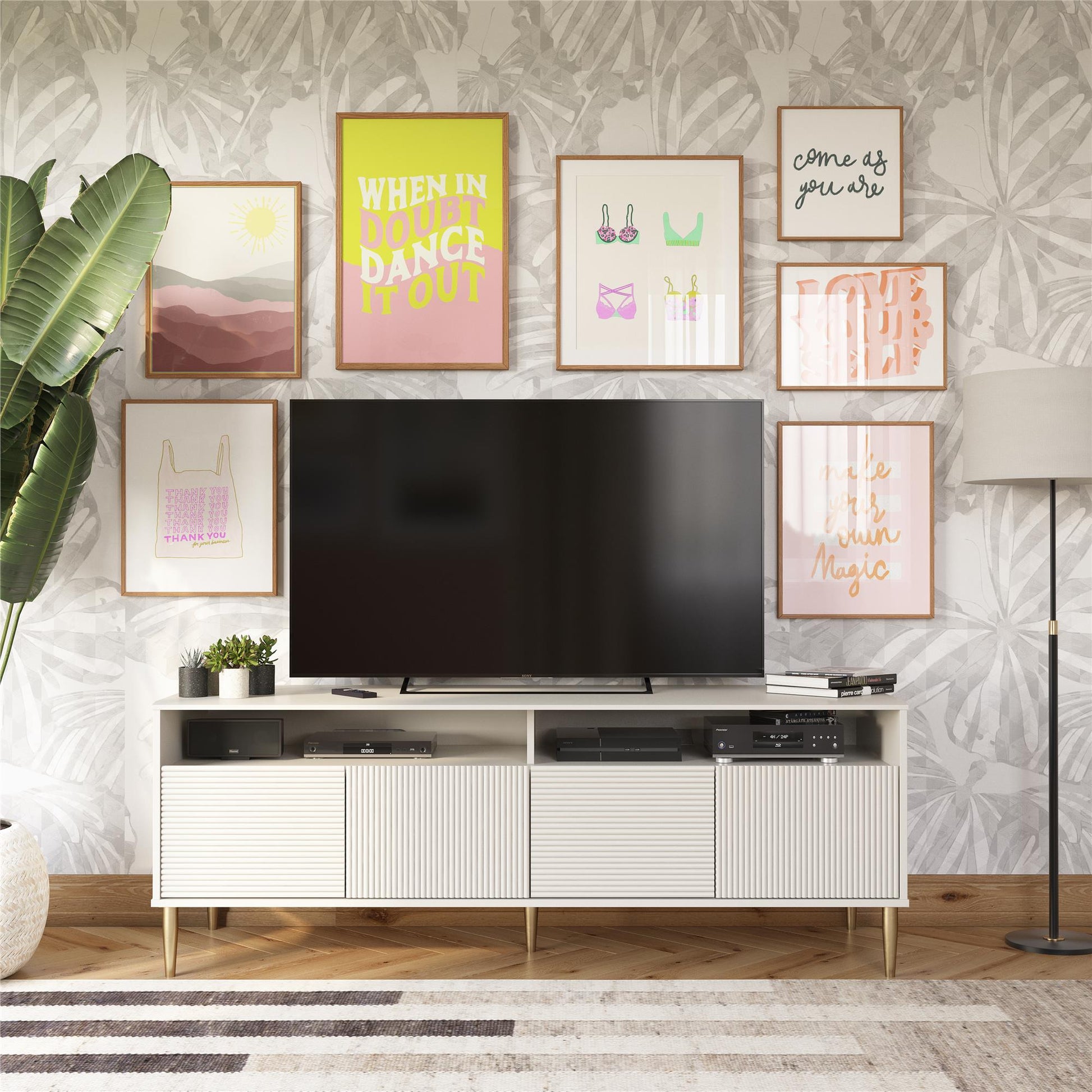 Daphne TV Console, Walnut and Black - Walnut