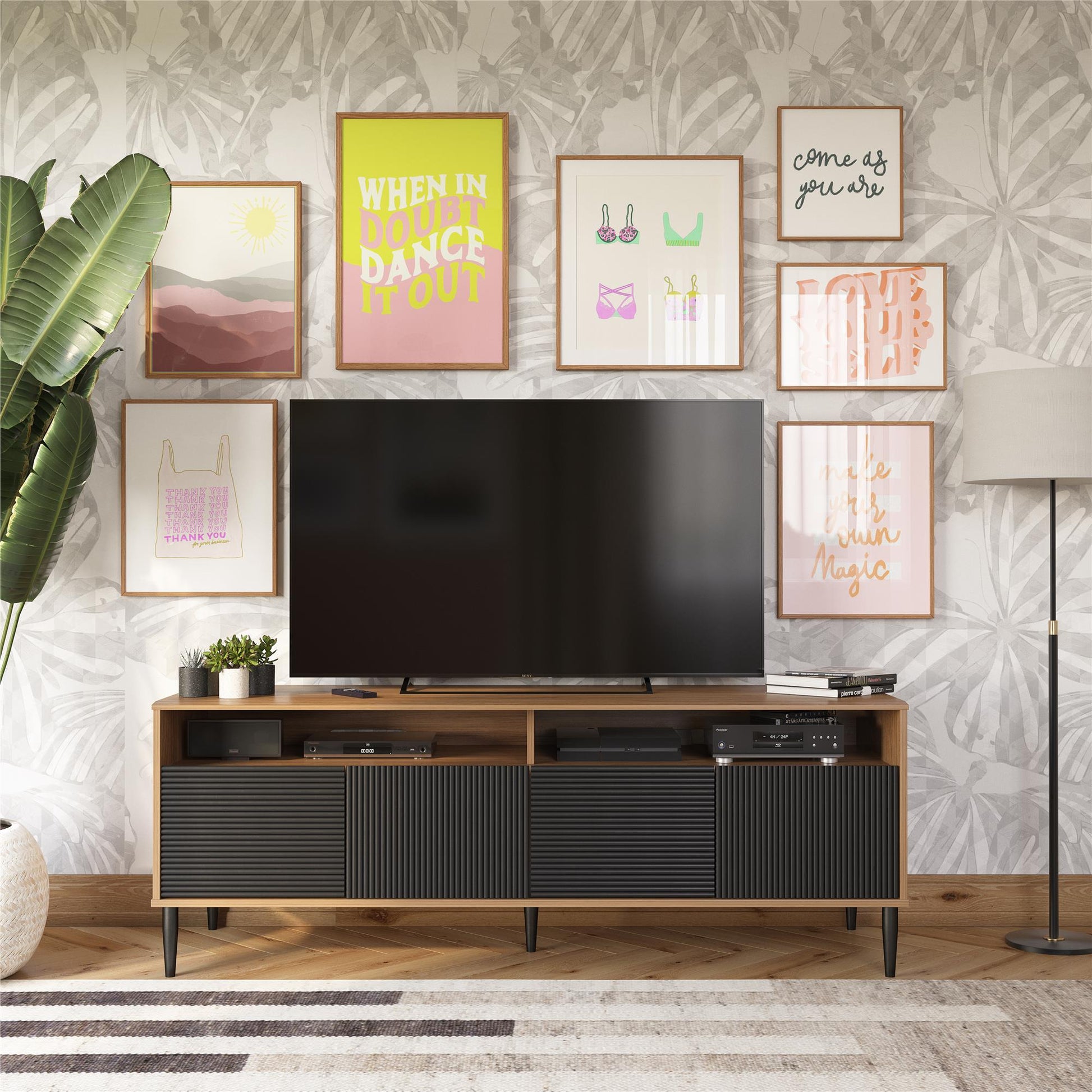 Daphne TV Console, Walnut and Black - Walnut