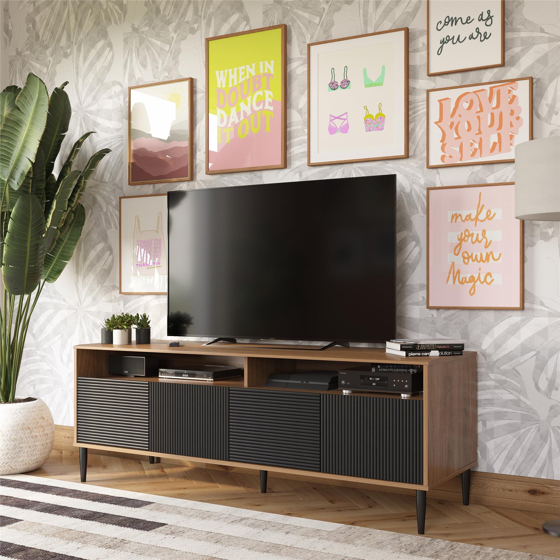 Daphne TV Console, Walnut and Black - Walnut