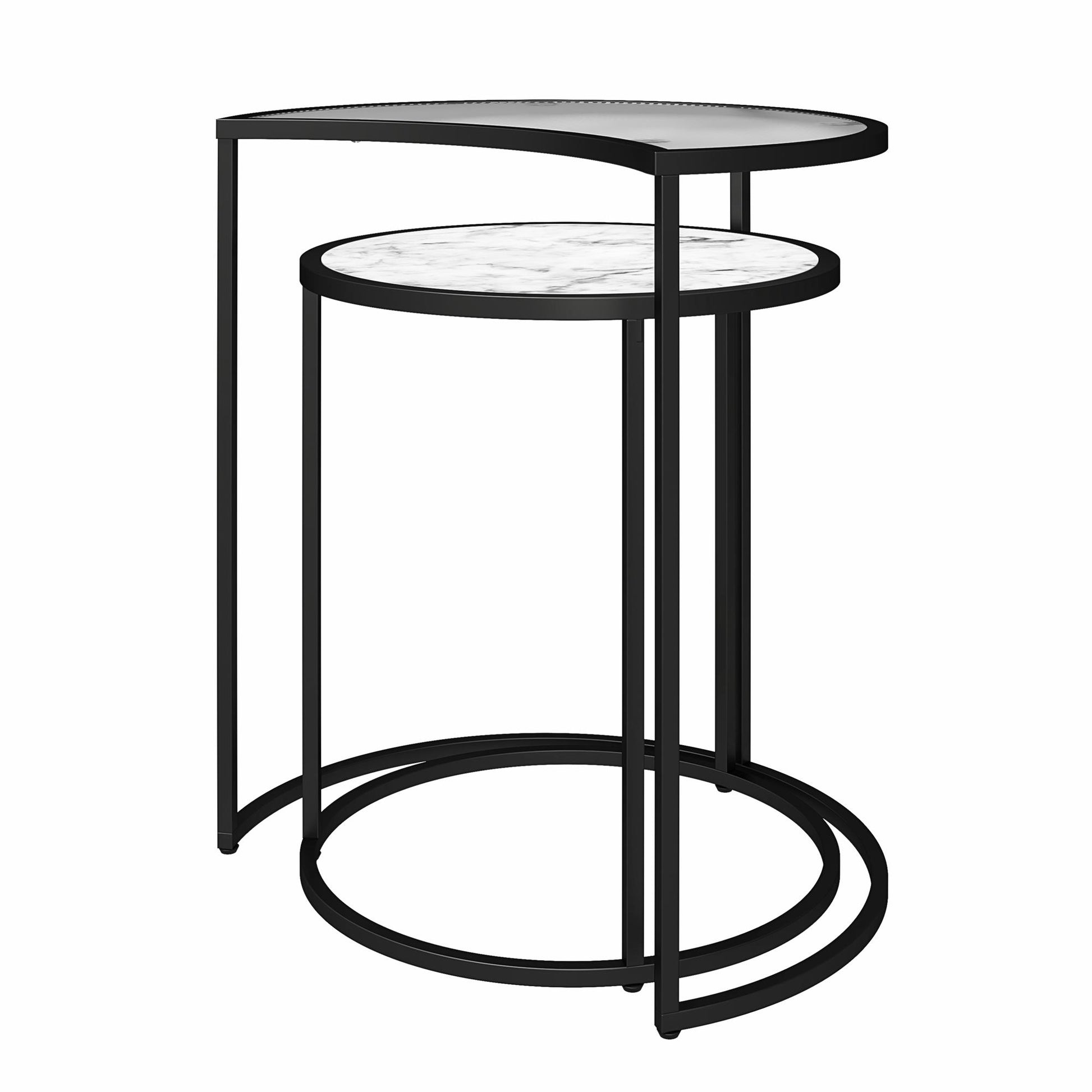 Moon Phases Nesting End Tables, White Marble/Glass - White marble