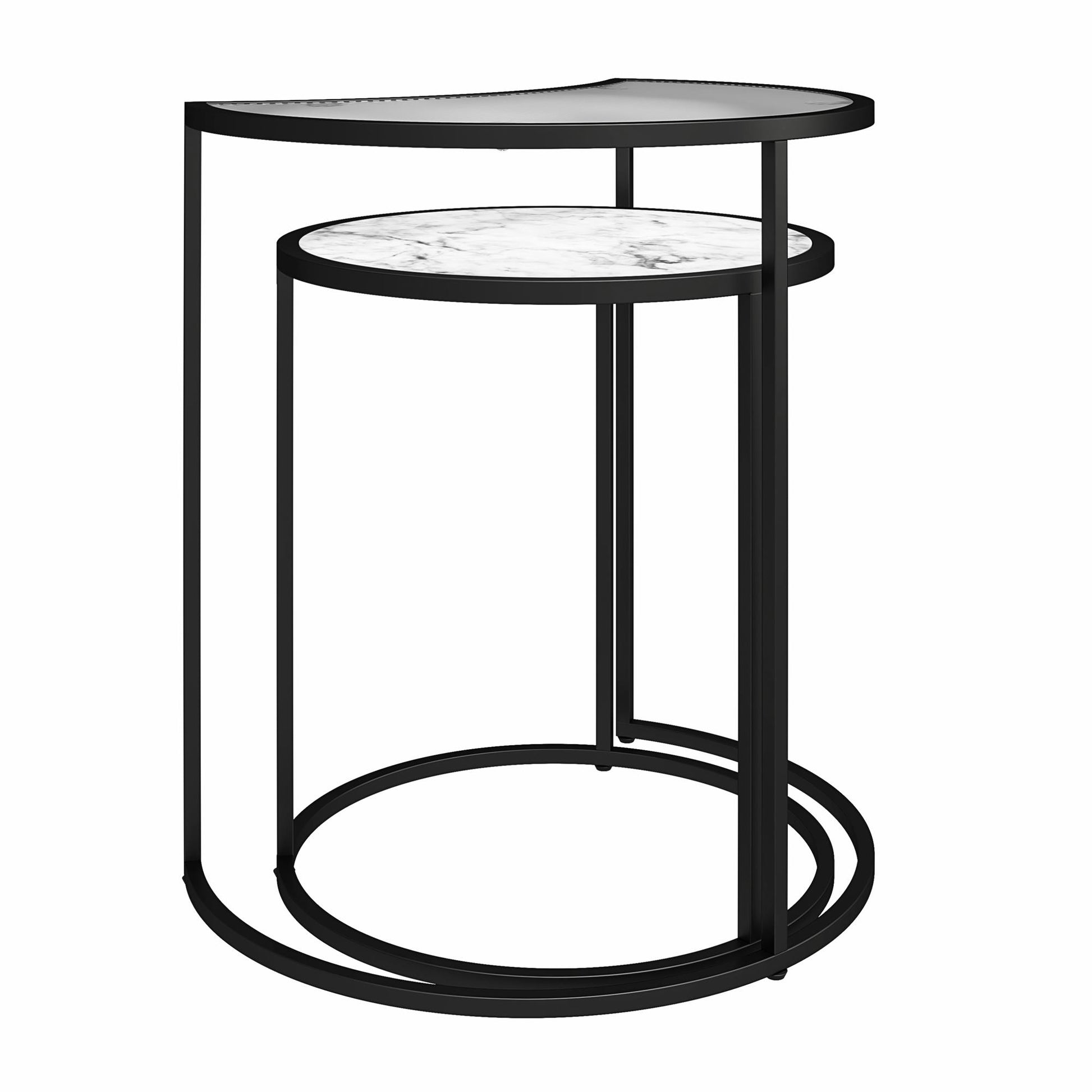 Moon Phases Nesting End Tables, White Marble/Glass - White marble