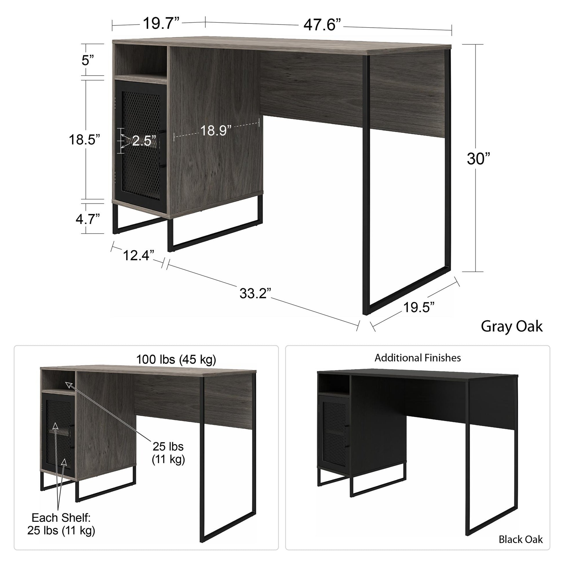Purdue Single Pedestal Computer Desk with Mesh Door - Gray Oak