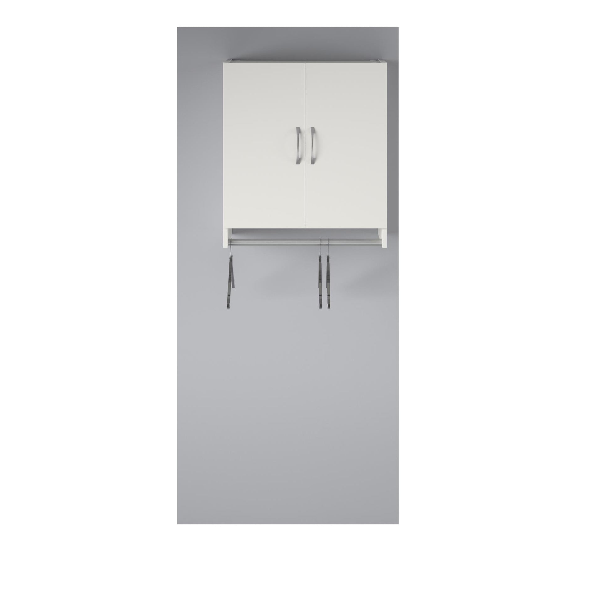 Basin 2 Door Wall Storage Cabinet with Hanging Rod - White