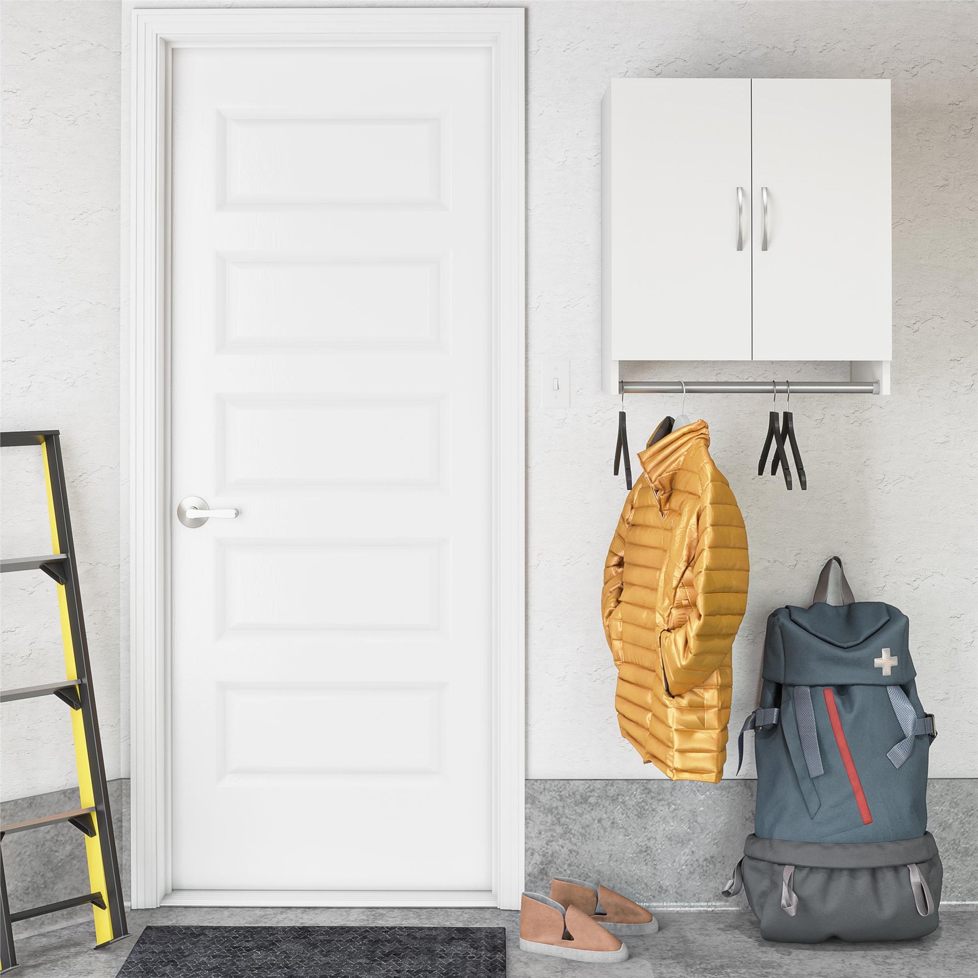 Basin 2 Door Wall Storage Cabinet with Hanging Rod - White