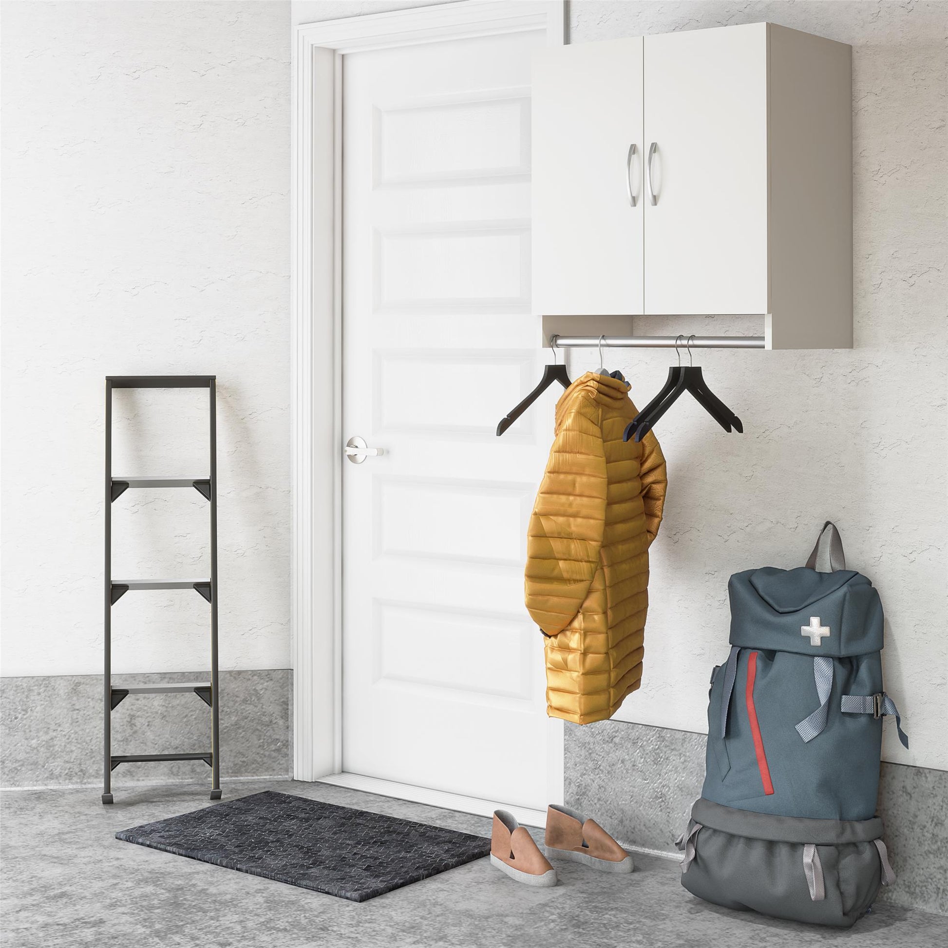 Basin 2 Door Wall Storage Cabinet with Hanging Rod - White