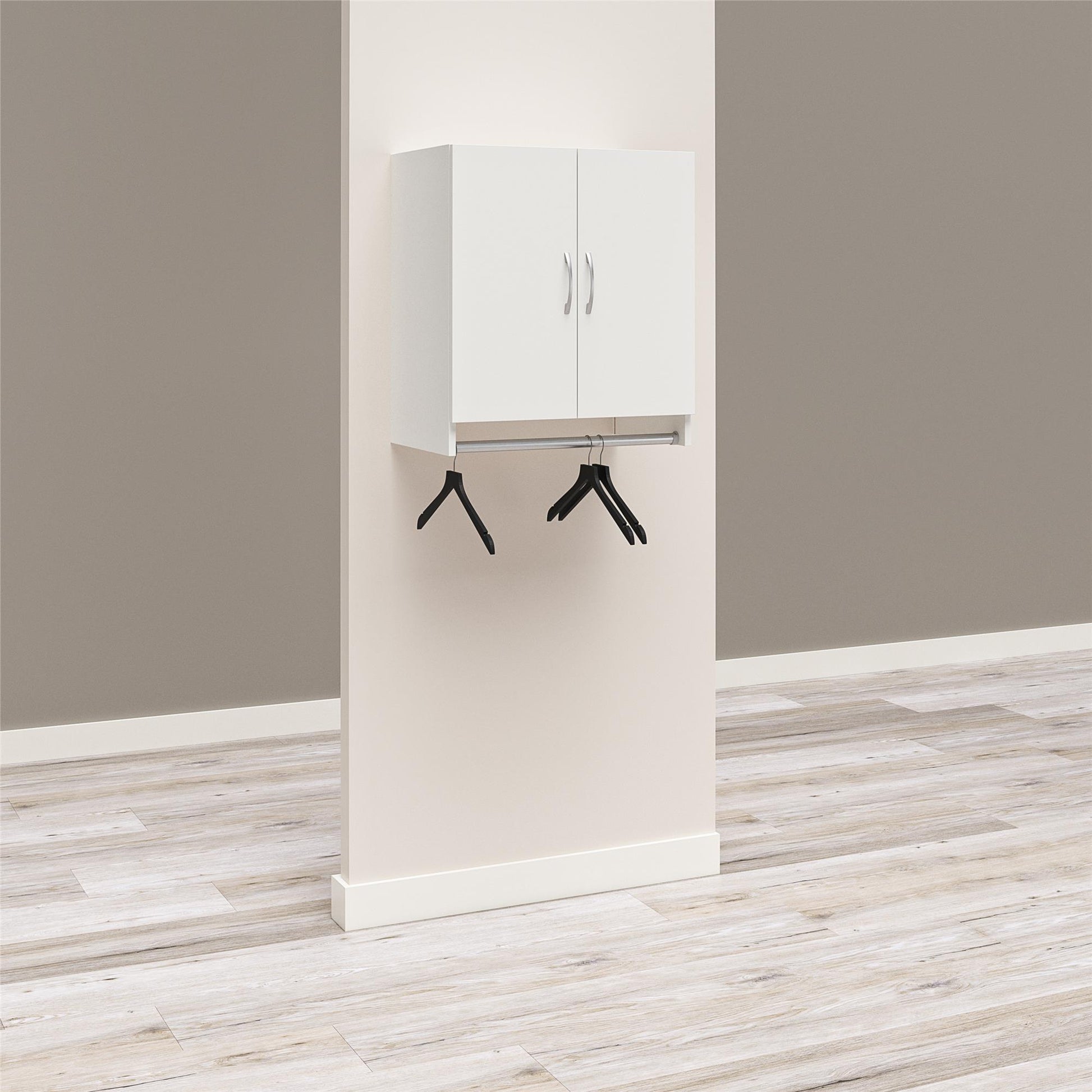 Basin 2 Door Wall Storage Cabinet with Hanging Rod - White