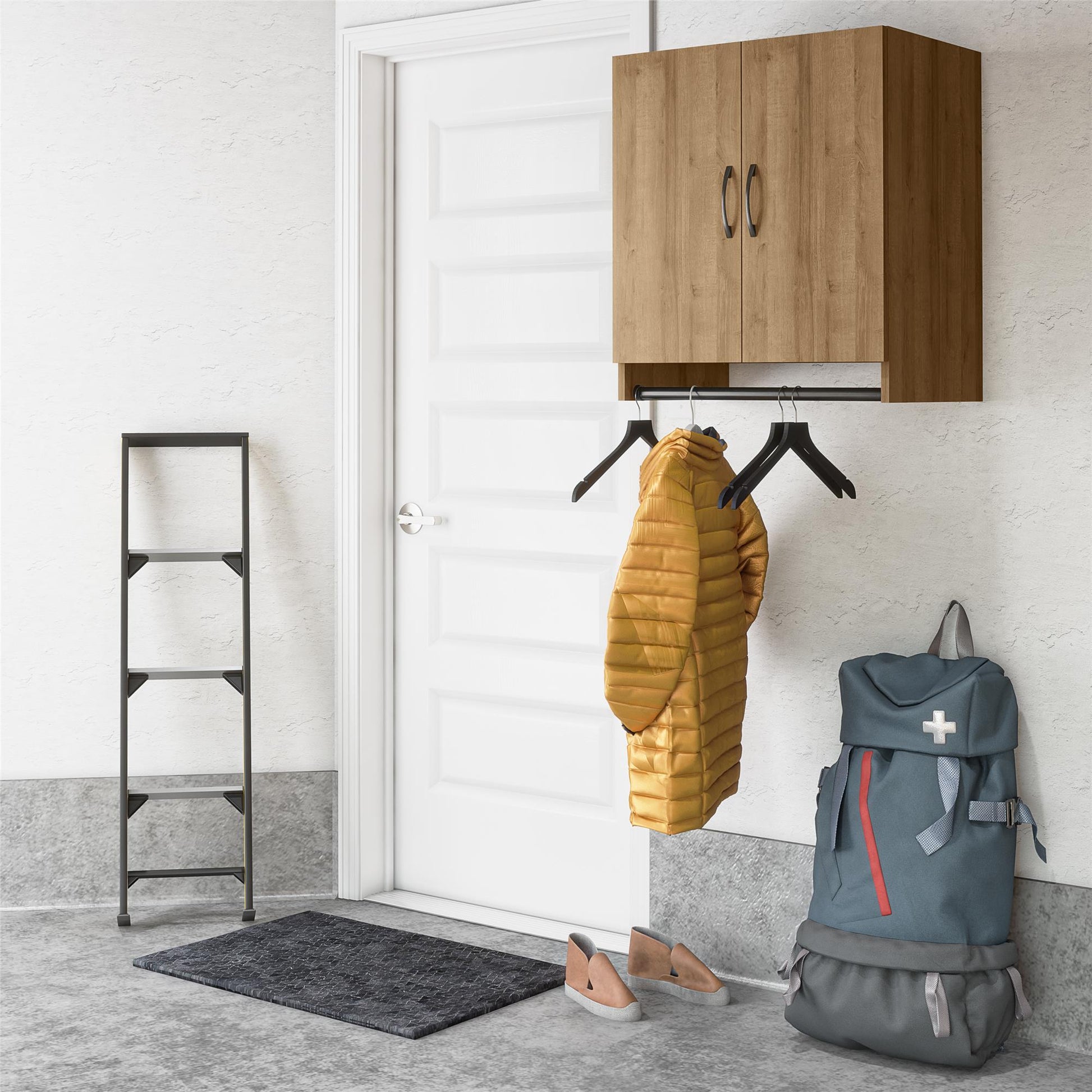 Basin 2 Door Wall Storage Cabinet with Hanging Rod - Natural