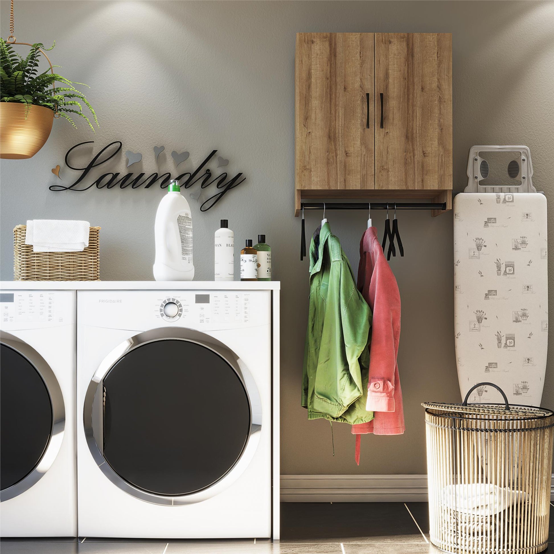 Basin 2 Door Wall Storage Cabinet with Hanging Rod - Black
