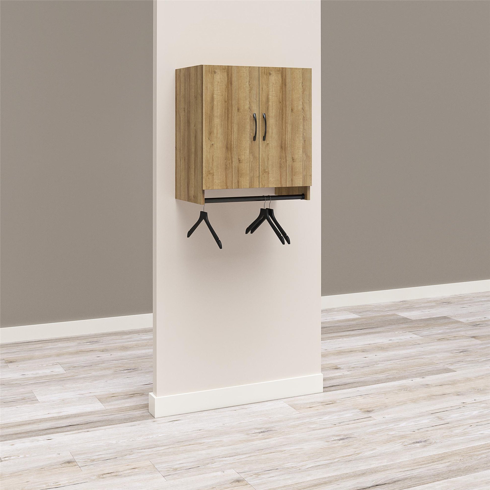 Basin 2 Door Wall Storage Cabinet with Hanging Rod - Natural
