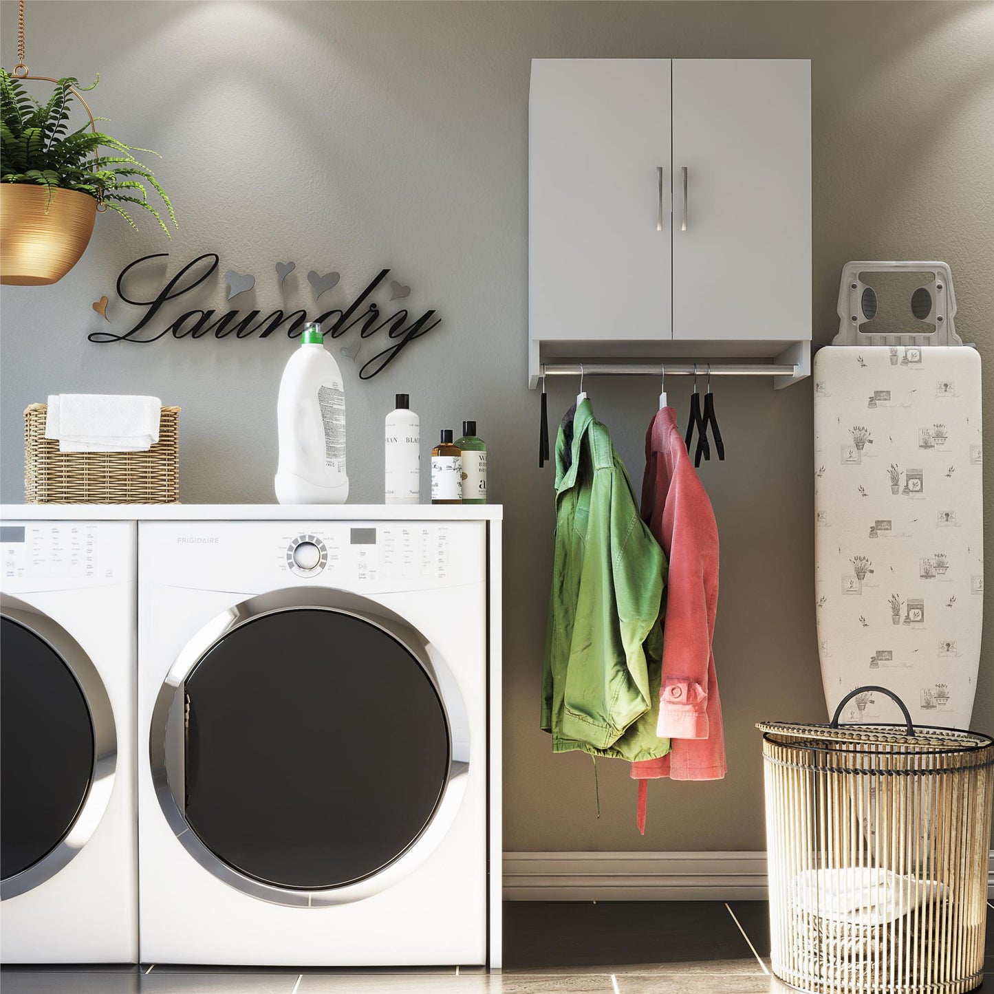 Basin 2 Door Wall Storage Cabinet with Hanging Rod - Natural