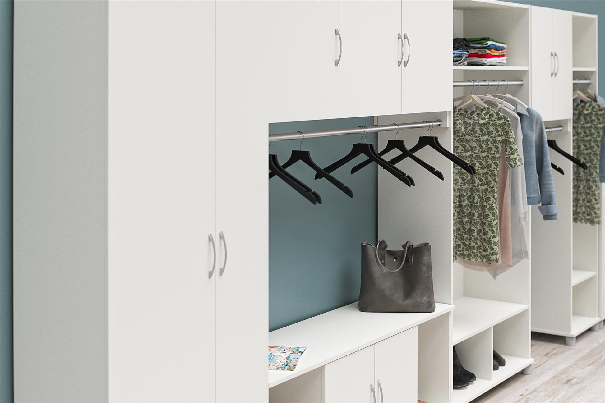 Basin 3 Door Wall Storage Cabinet with Hanging Rod - White