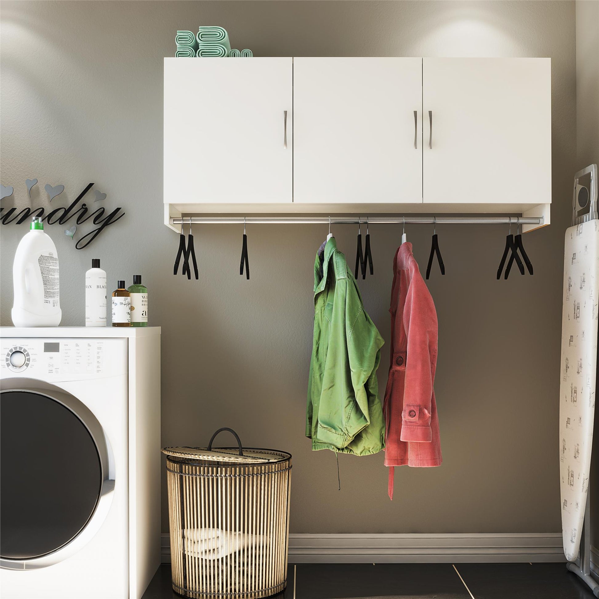 Basin 3 Door Wall Storage Cabinet with Hanging Rod - White