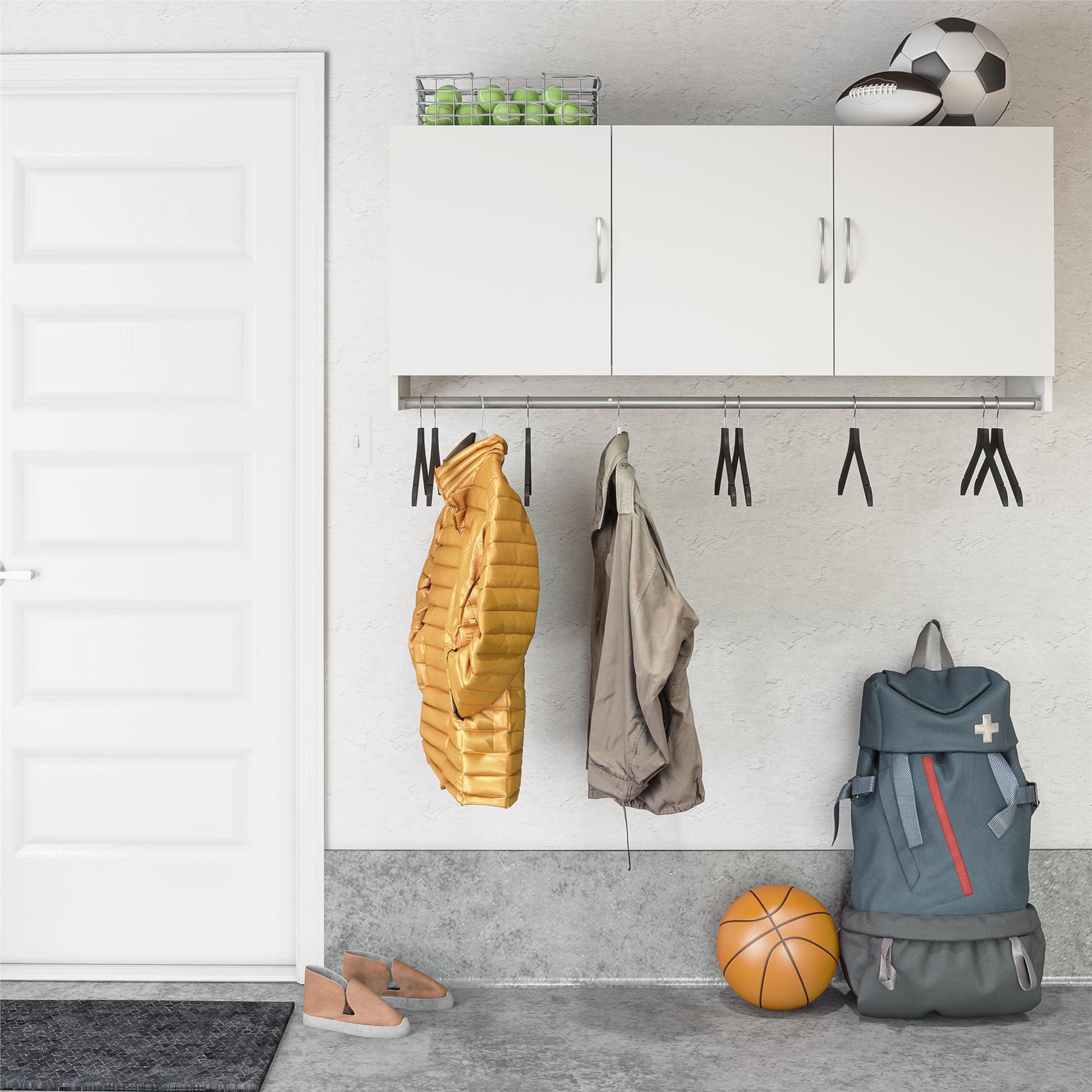 Basin 3 Door Wall Storage Cabinet with Hanging Rod - White