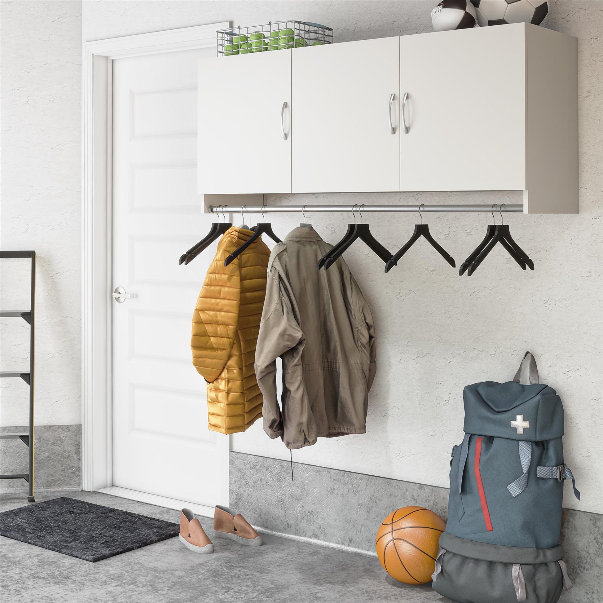 Basin 3 Door Wall Storage Cabinet with Hanging Rod - White
