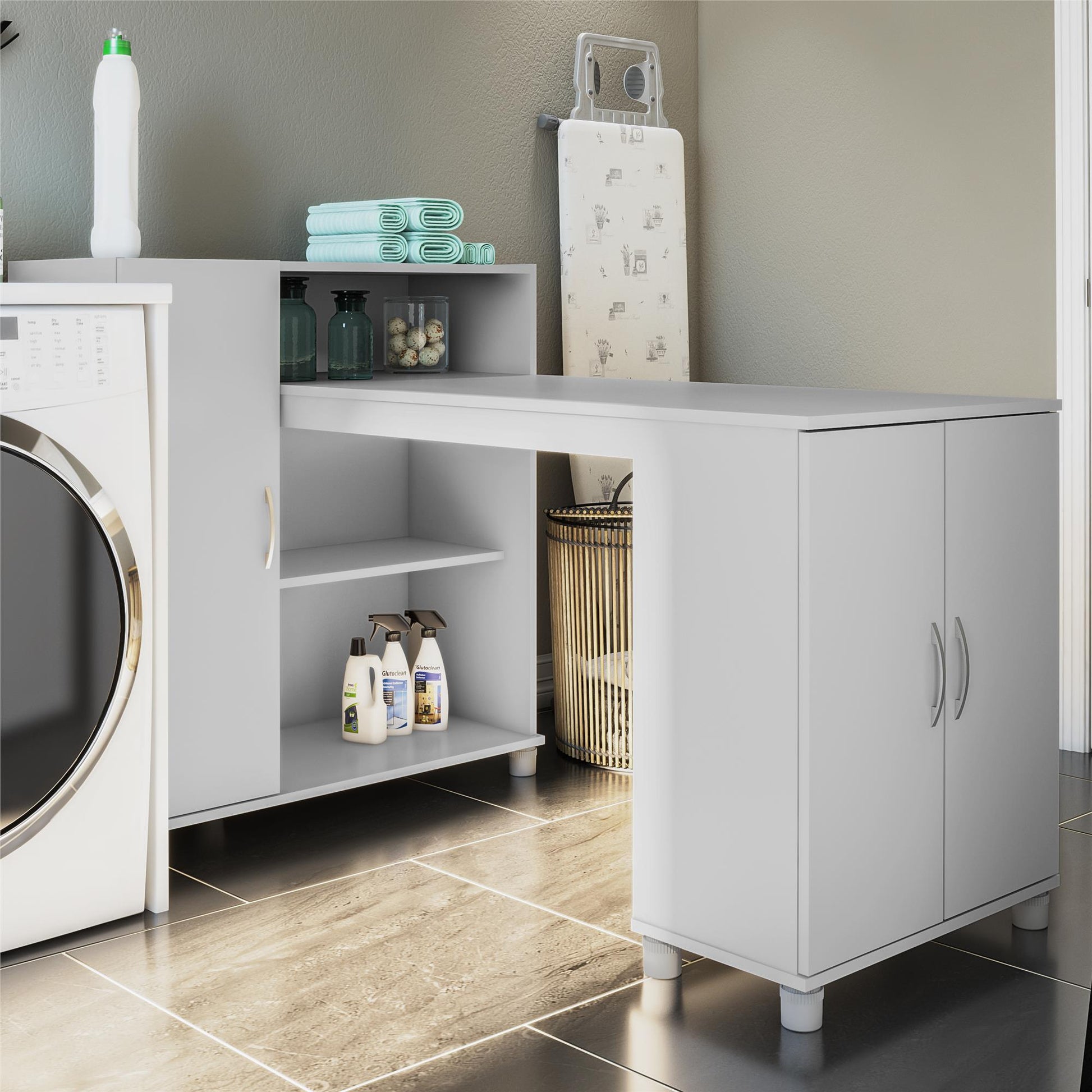 Basin Hobby and Craft Desk with Open Shelving and Storage Cabinet - Dove Gray