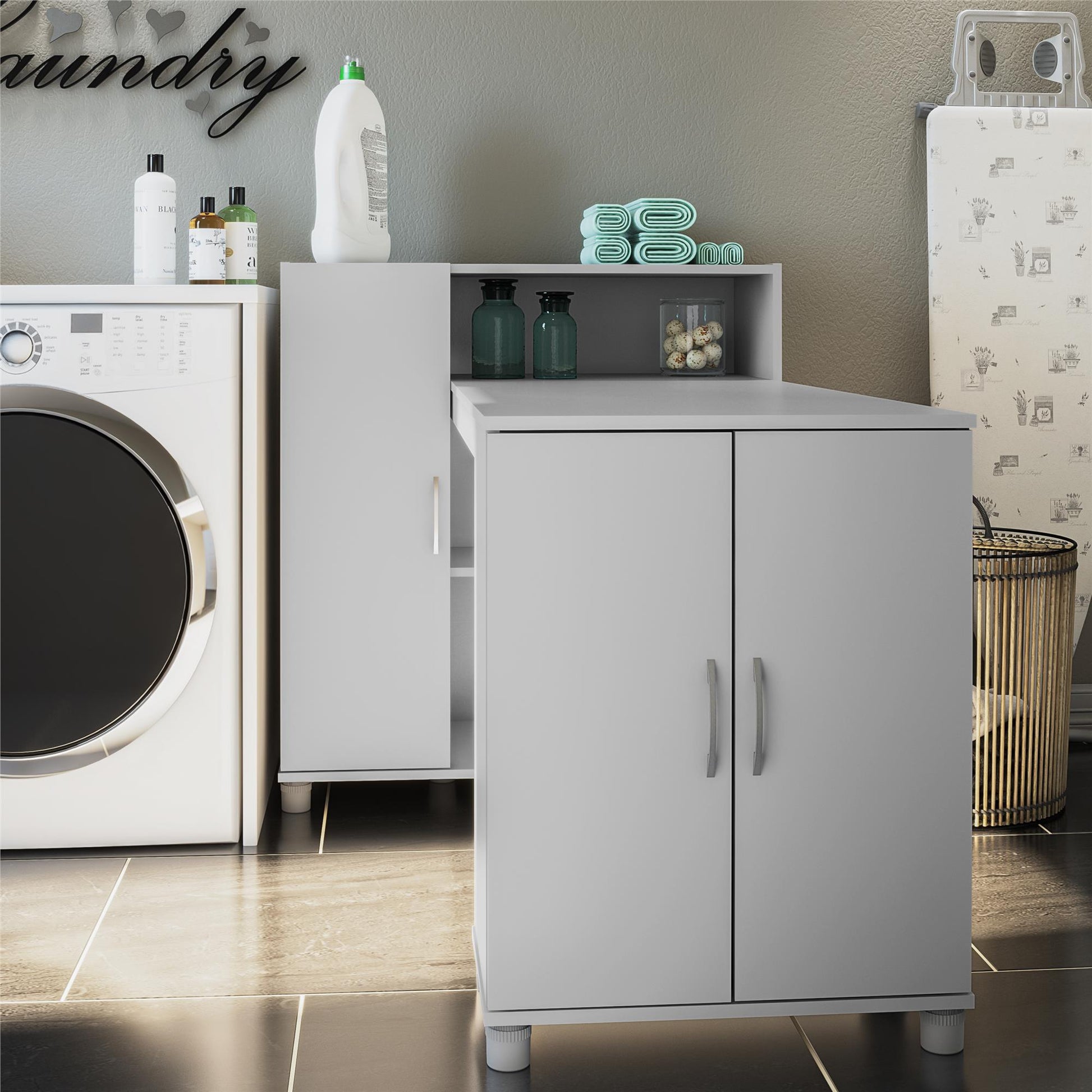Basin Hobby and Craft Desk with Open Shelving and Storage Cabinet - Dove Gray