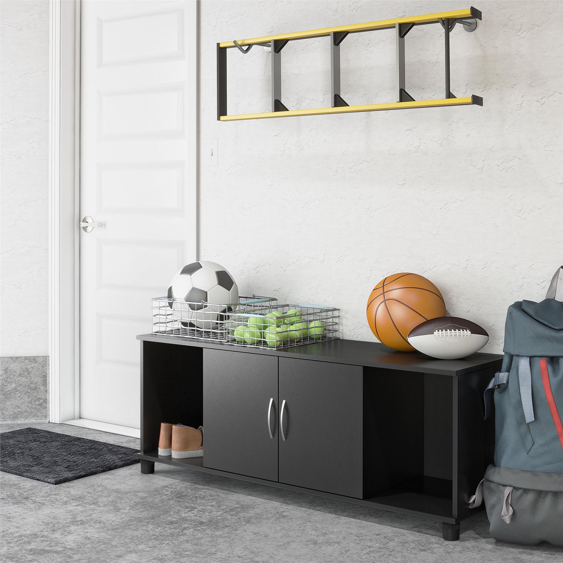 Basin Shoe Storage Bench with Seating Area and Adjustable Feet - Black