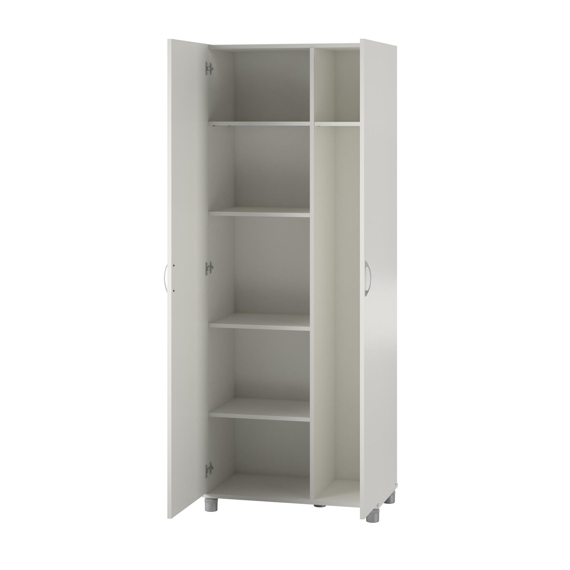 Basin Tall Asymmetrical Storage Cabinet with Adjustable Shelving and Feet - White
