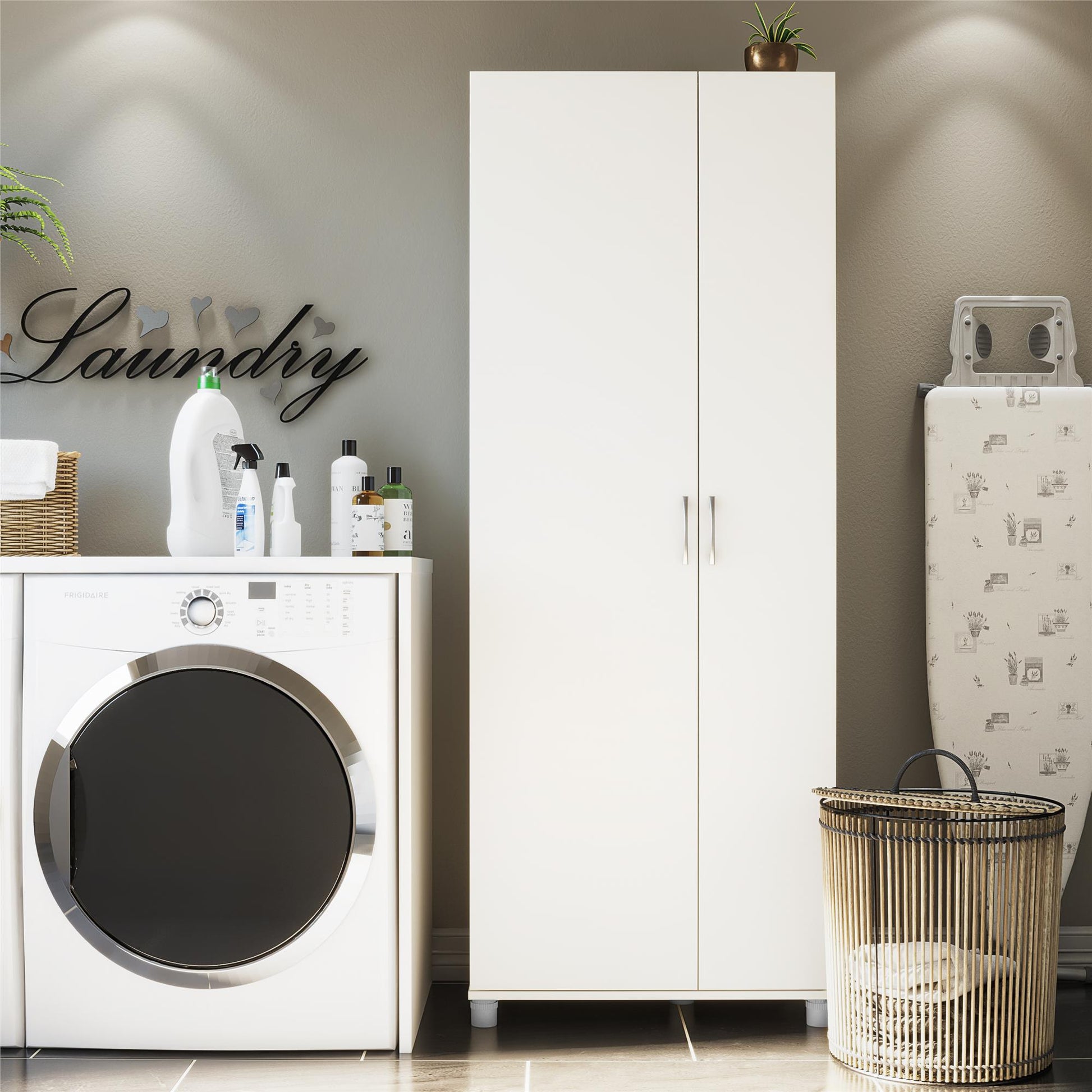 Basin Tall Asymmetrical Storage Cabinet with Adjustable Shelving and Feet - White
