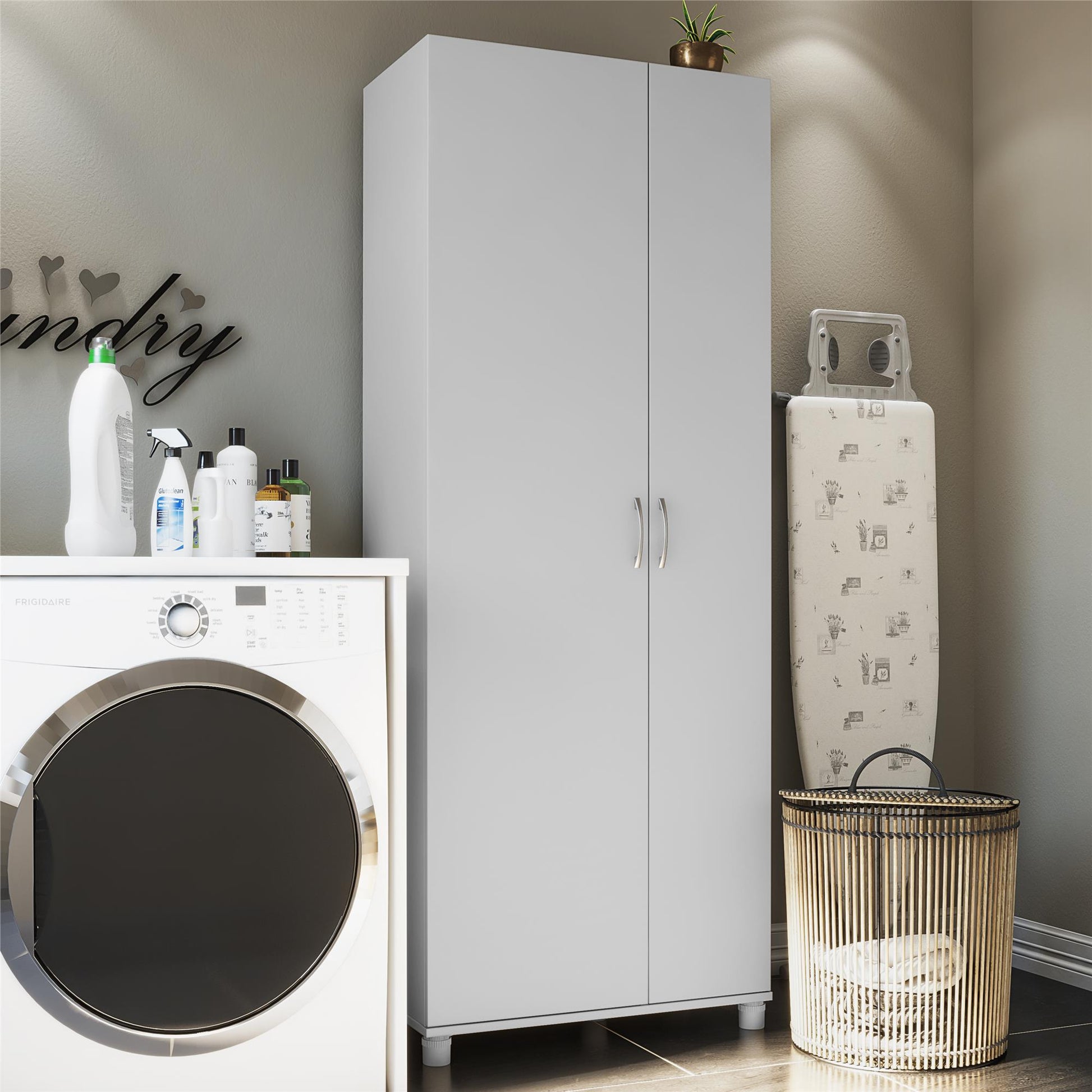 Basin Tall Asymmetrical Storage Cabinet with Adjustable Shelving and Feet - Dove Gray