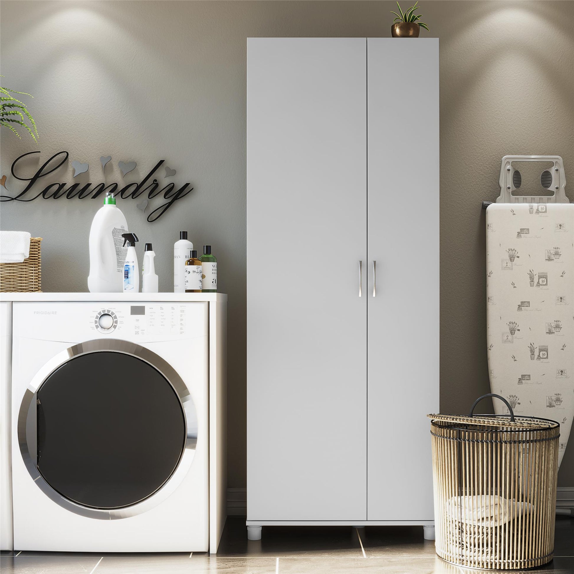 Basin Tall Asymmetrical Storage Cabinet with Adjustable Shelving and Feet - Dove Gray
