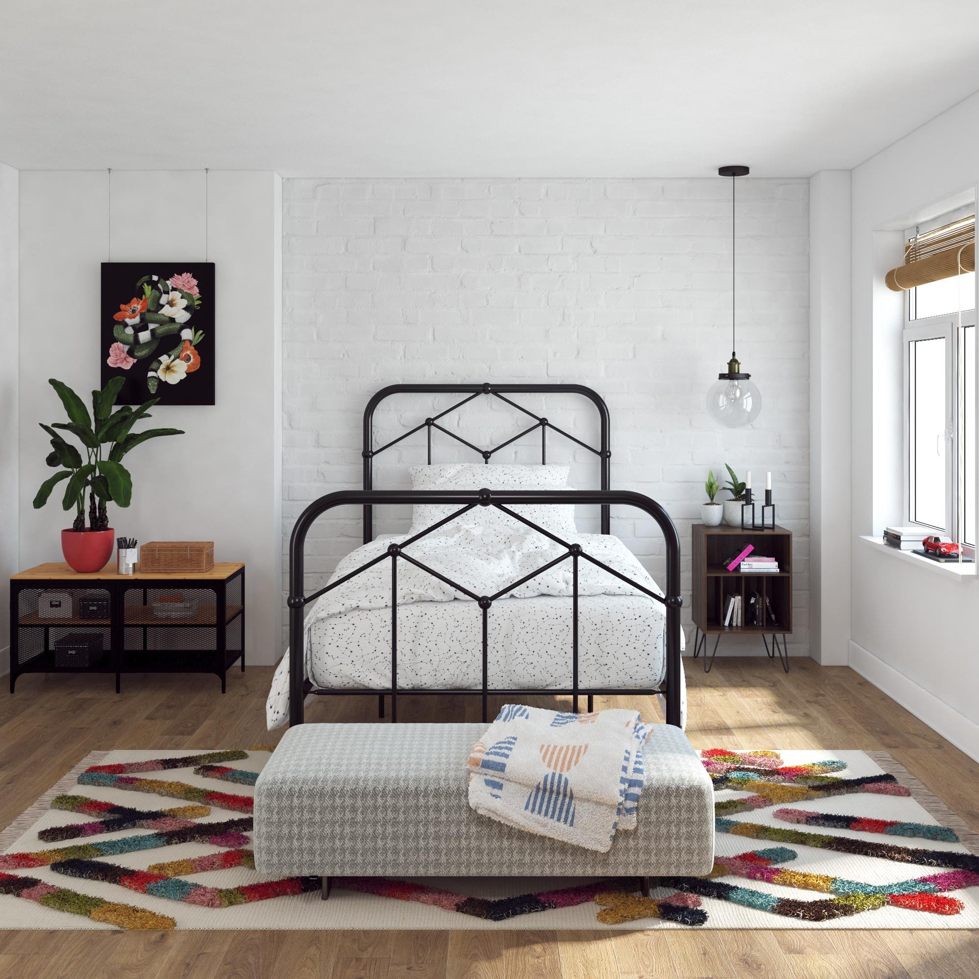 Francis Farmhouse Metal Bed - White - Queen