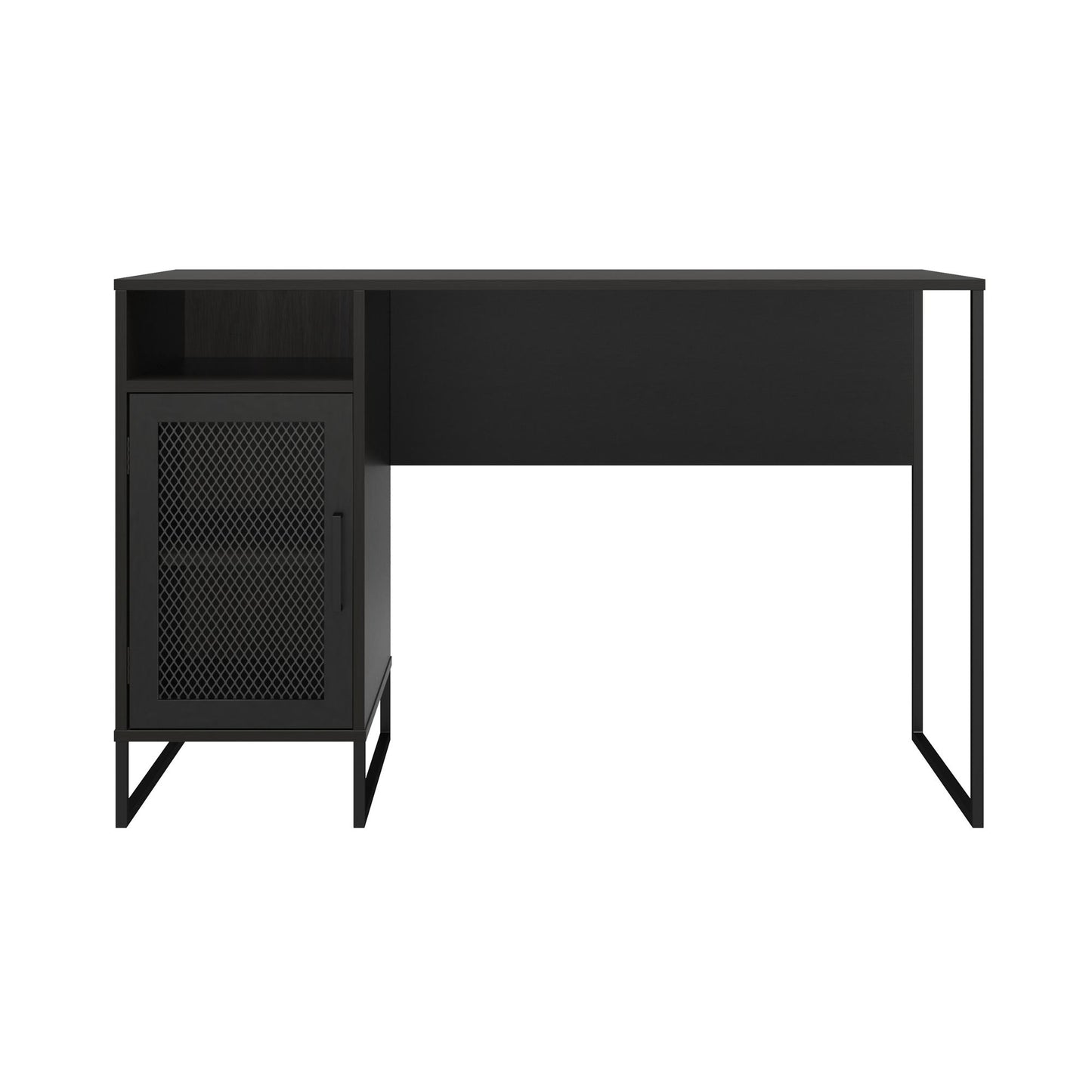 Purdue Single Pedestal Computer Desk with Mesh Door - Black Oak