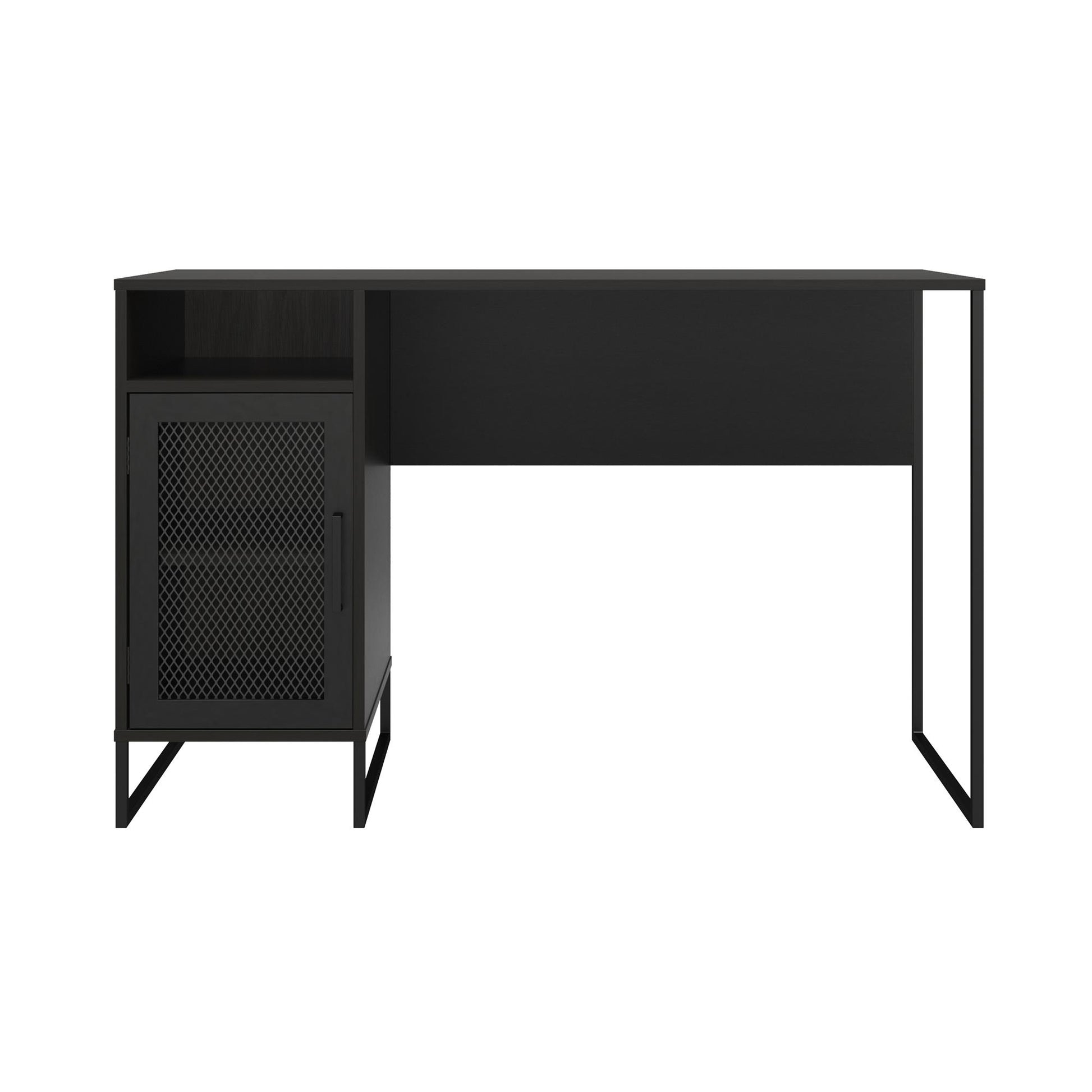 Purdue Single Pedestal Computer Desk with Mesh Door - Black Oak