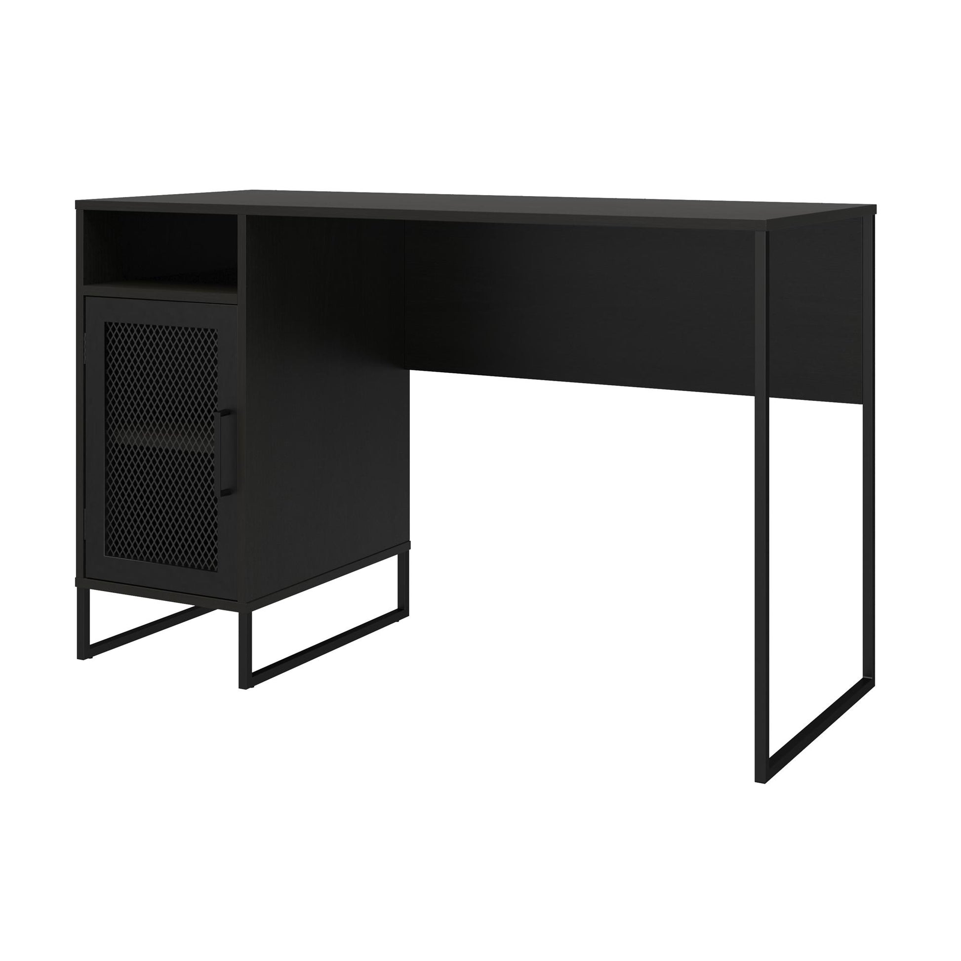 Purdue Single Pedestal Computer Desk with Mesh Door - Black Oak