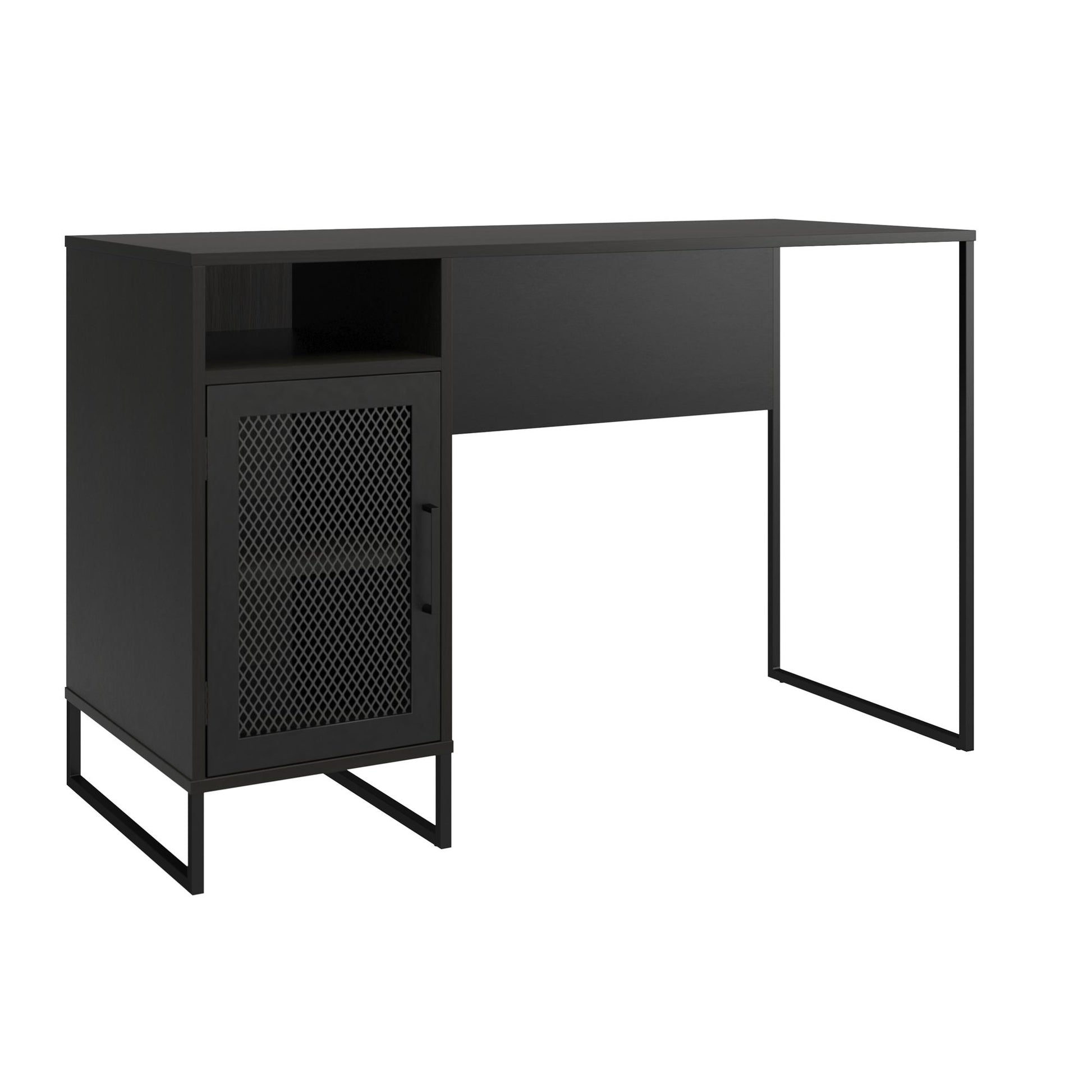 Purdue Single Pedestal Computer Desk with Mesh Door - Black Oak