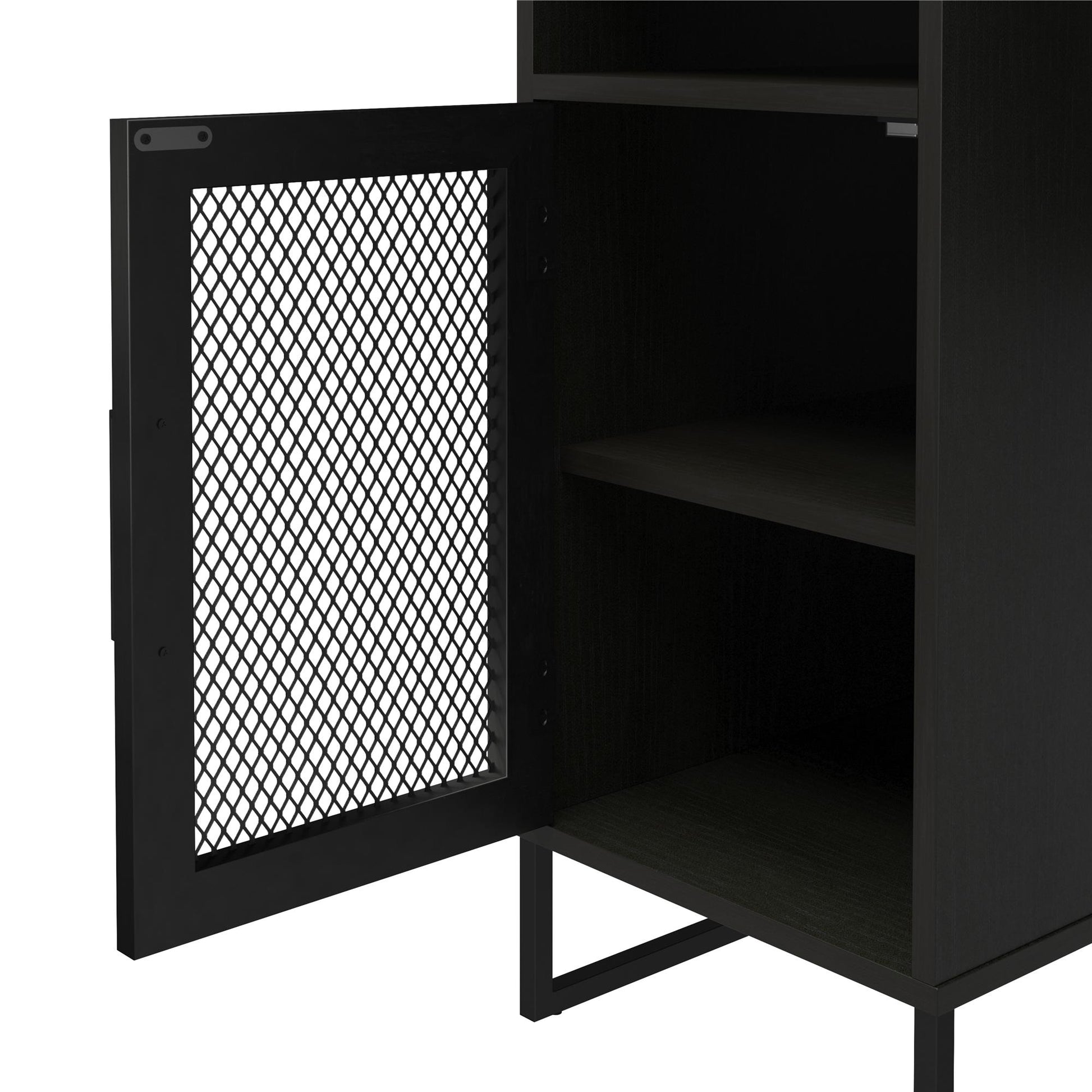 Purdue Single Pedestal Computer Desk with Mesh Door - Black Oak