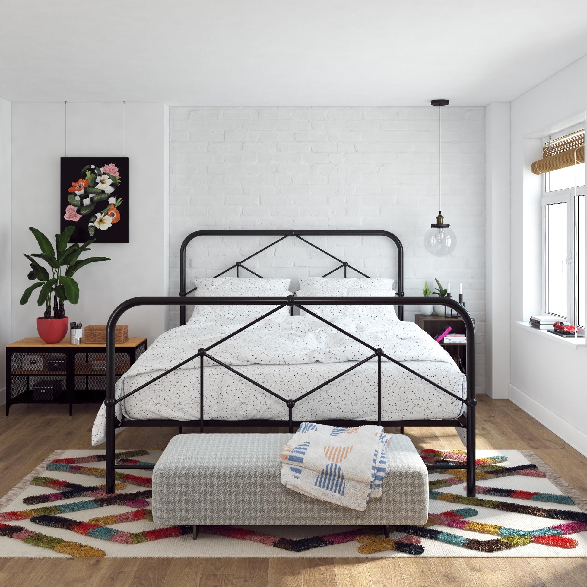 Francis Farmhouse Metal Bed - Black - Queen