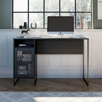 Purdue Single Pedestal Computer Desk with Mesh Door - Black Oak