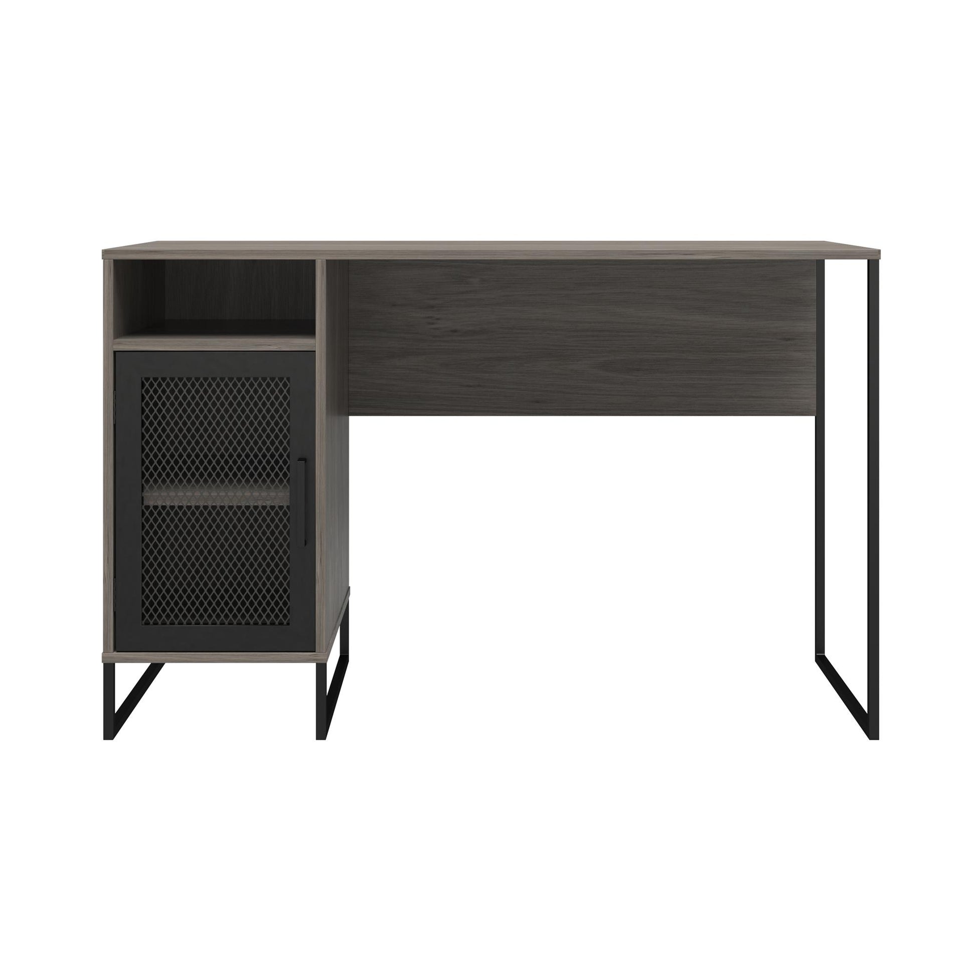 Purdue Single Pedestal Computer Desk with Mesh Door - Gray Oak