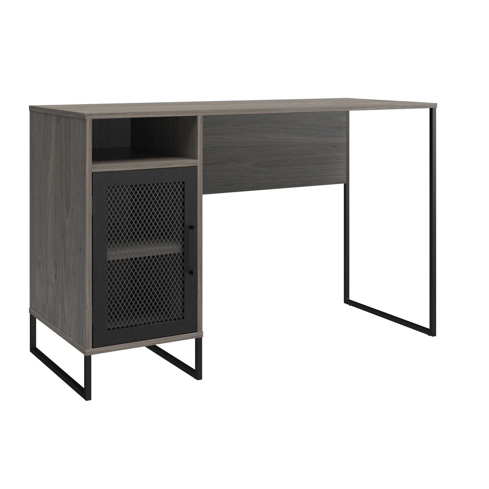 Purdue Single Pedestal Computer Desk with Mesh Door - Gray Oak
