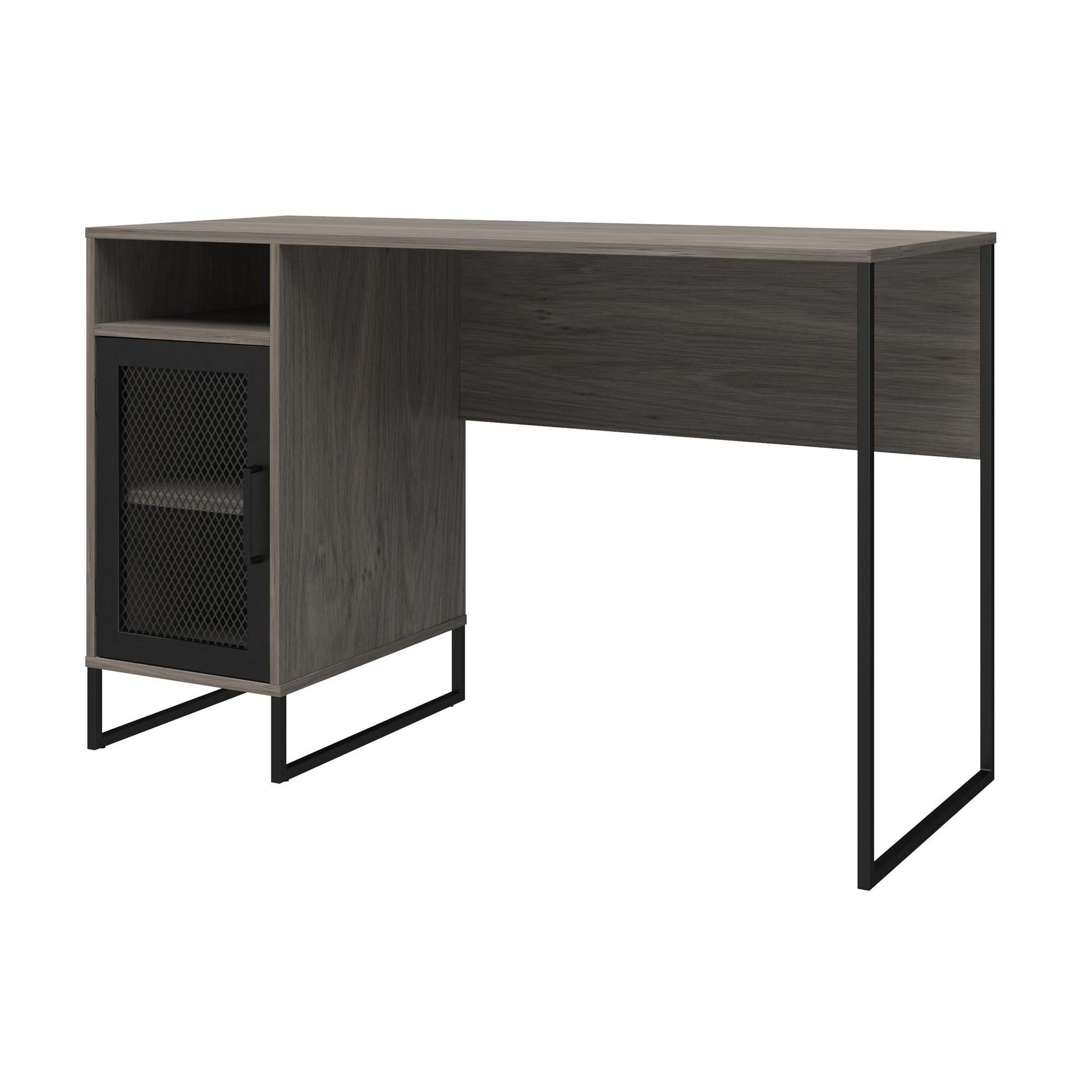 Purdue Single Pedestal Computer Desk with Mesh Door - Gray Oak