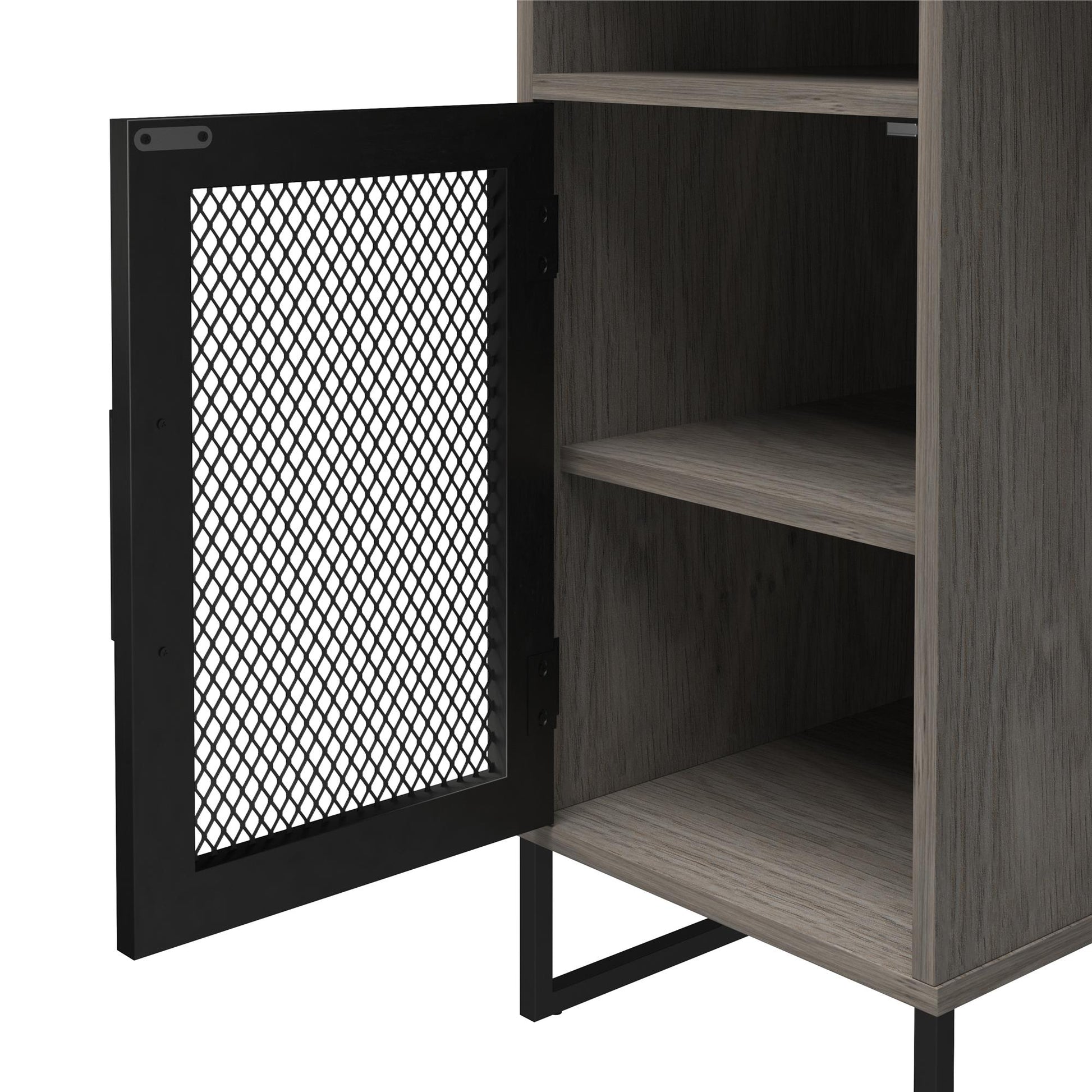 Purdue Single Pedestal Computer Desk with Mesh Door - Gray Oak