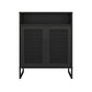Purdue 3 Shelf Storage Cabinet with 2 Mesh Doors - Black Oak