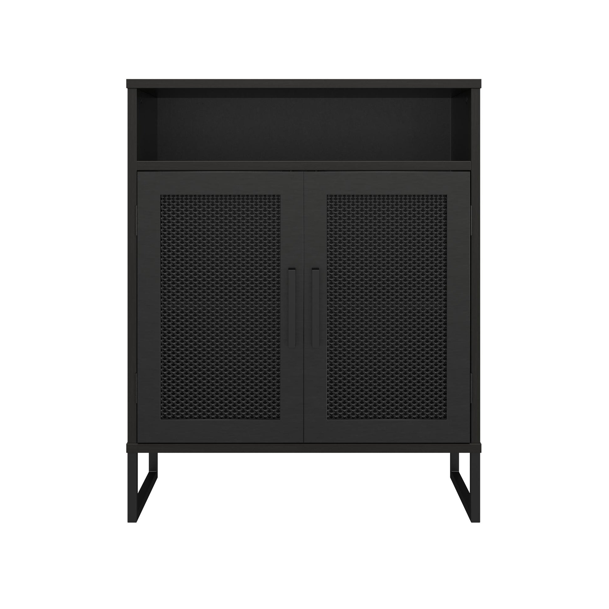Purdue 3 Shelf Storage Cabinet with 2 Mesh Doors - Black Oak