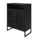 Purdue 3 Shelf Storage Cabinet with 2 Mesh Doors - Black Oak